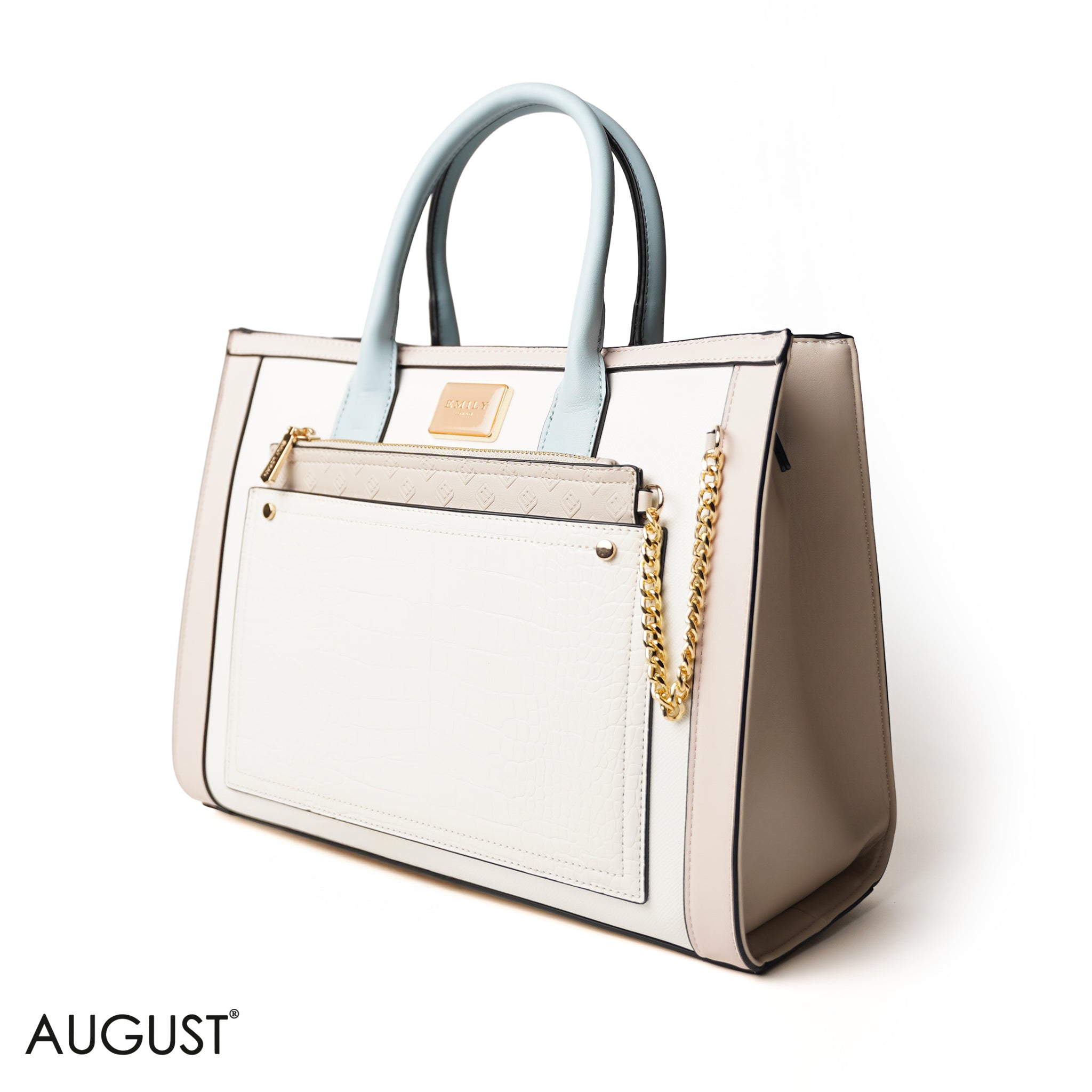 WHITE AND COLOURFUL HANDBAG WITH CROCODILE PRINT - LARGE