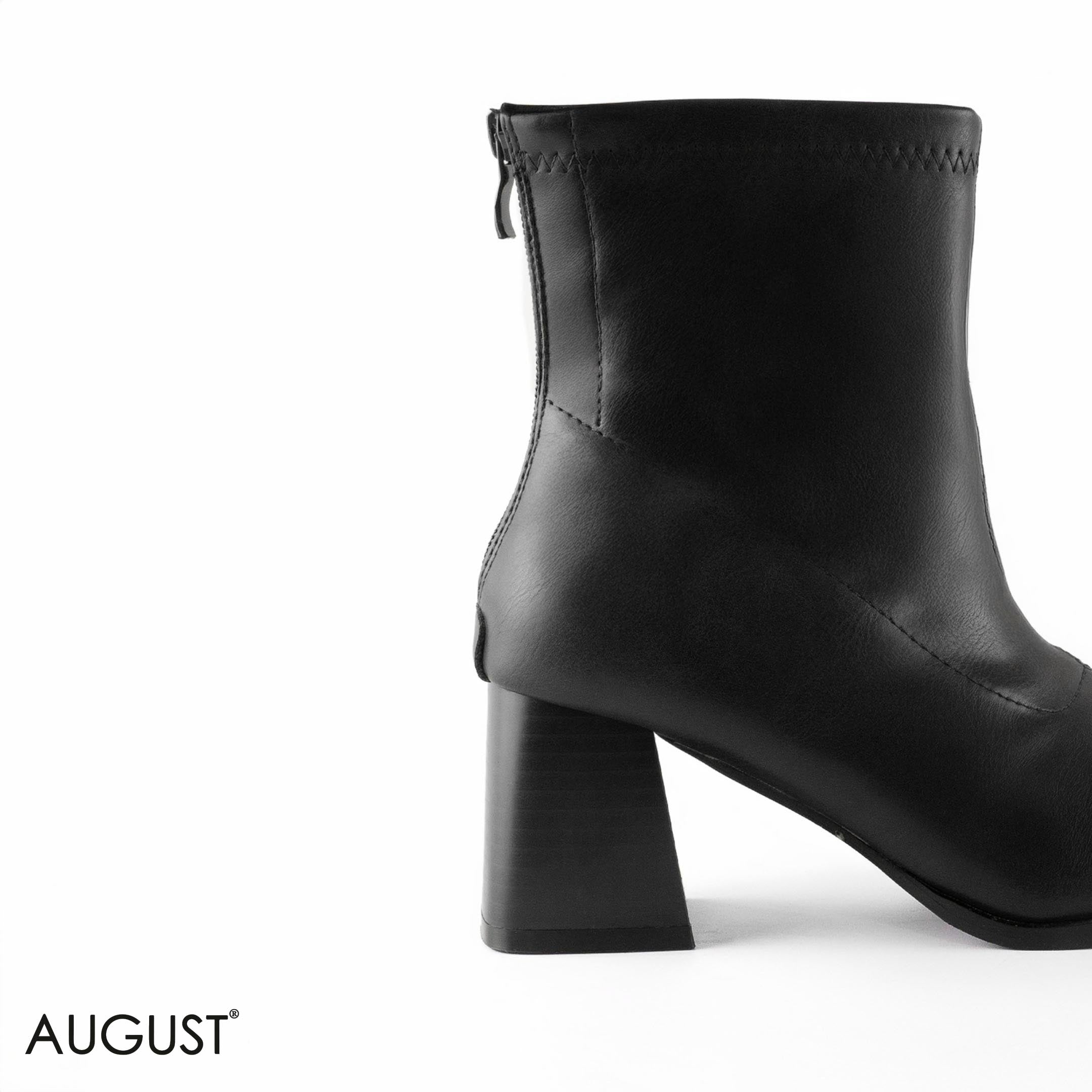 BROWN LEATHER HEELED BOOTS WITH BACK ZIPPER