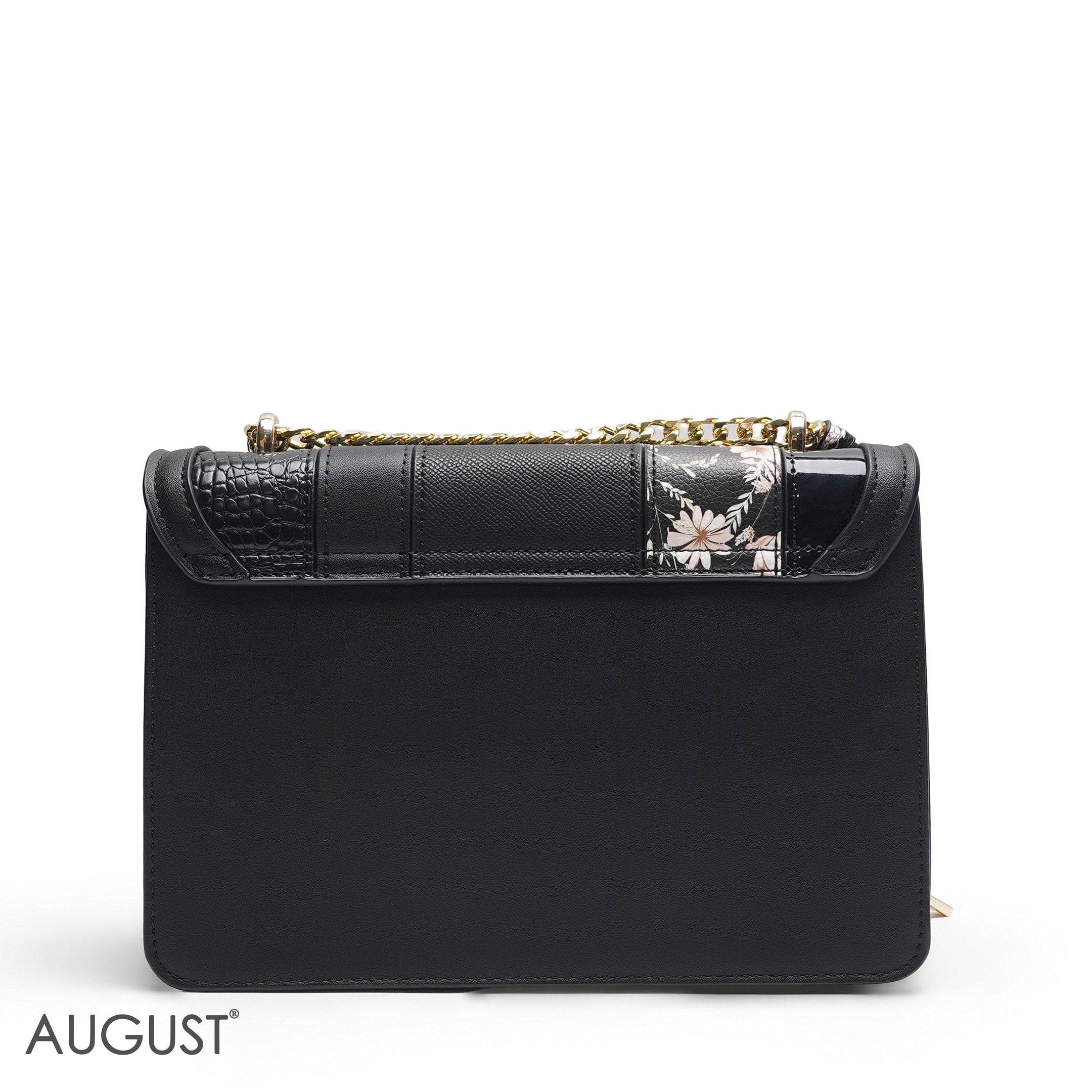 EMILY MULTI-TEXTURE SOLID BLACK CROSSBODY BAG - MED