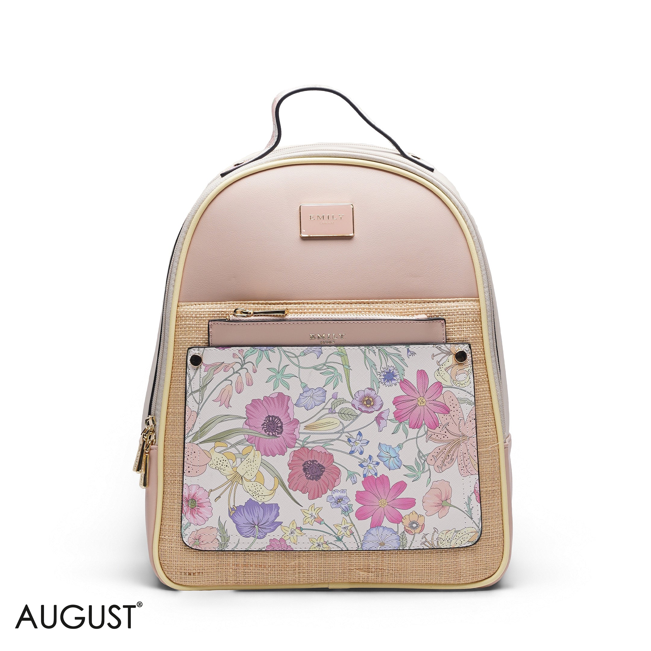 STRAW FLORAL MULTI COLOR BACKPACK BAG - LARGE