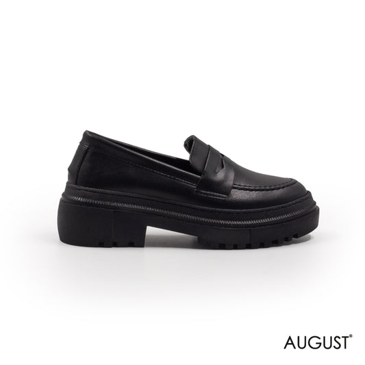 TRACK SOLE LEATHER BLACK LOAFERS