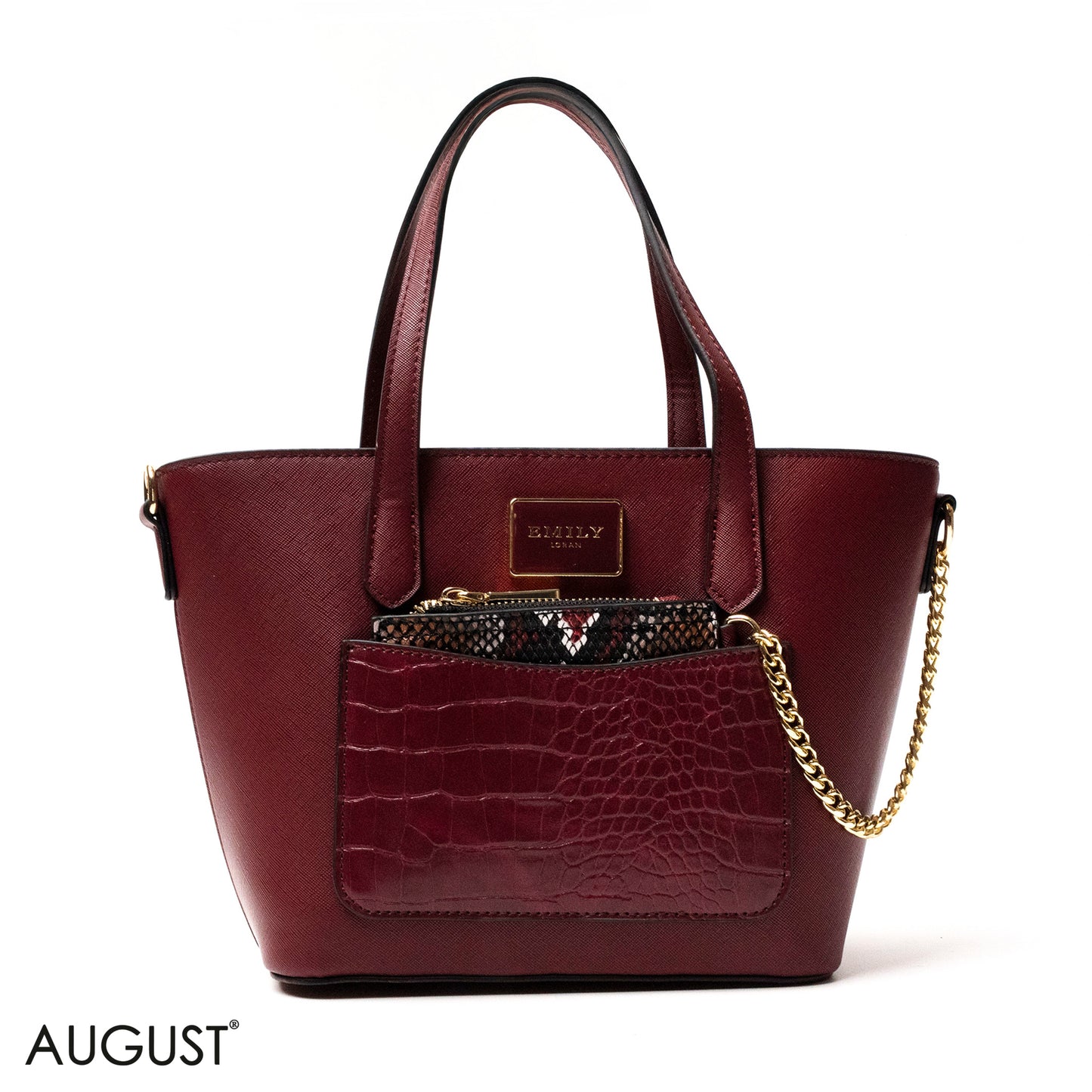 LEATHER HANDBAG WITH SNAKE,CROC ACCENTS - MED