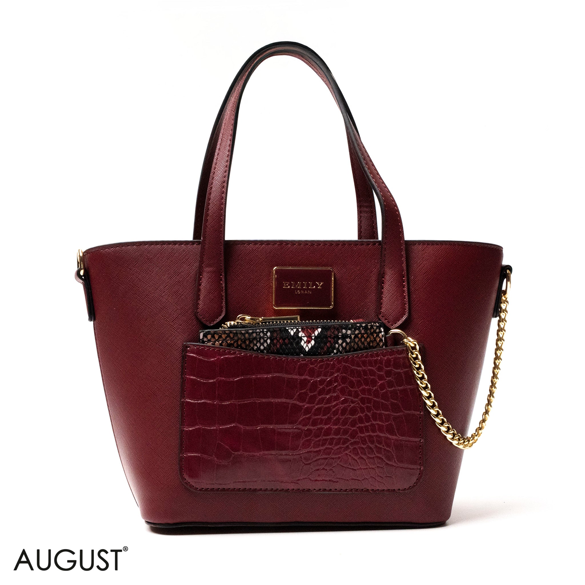 LEATHER HANDBAG WITH SNAKE,CROC ACCENTS - MED