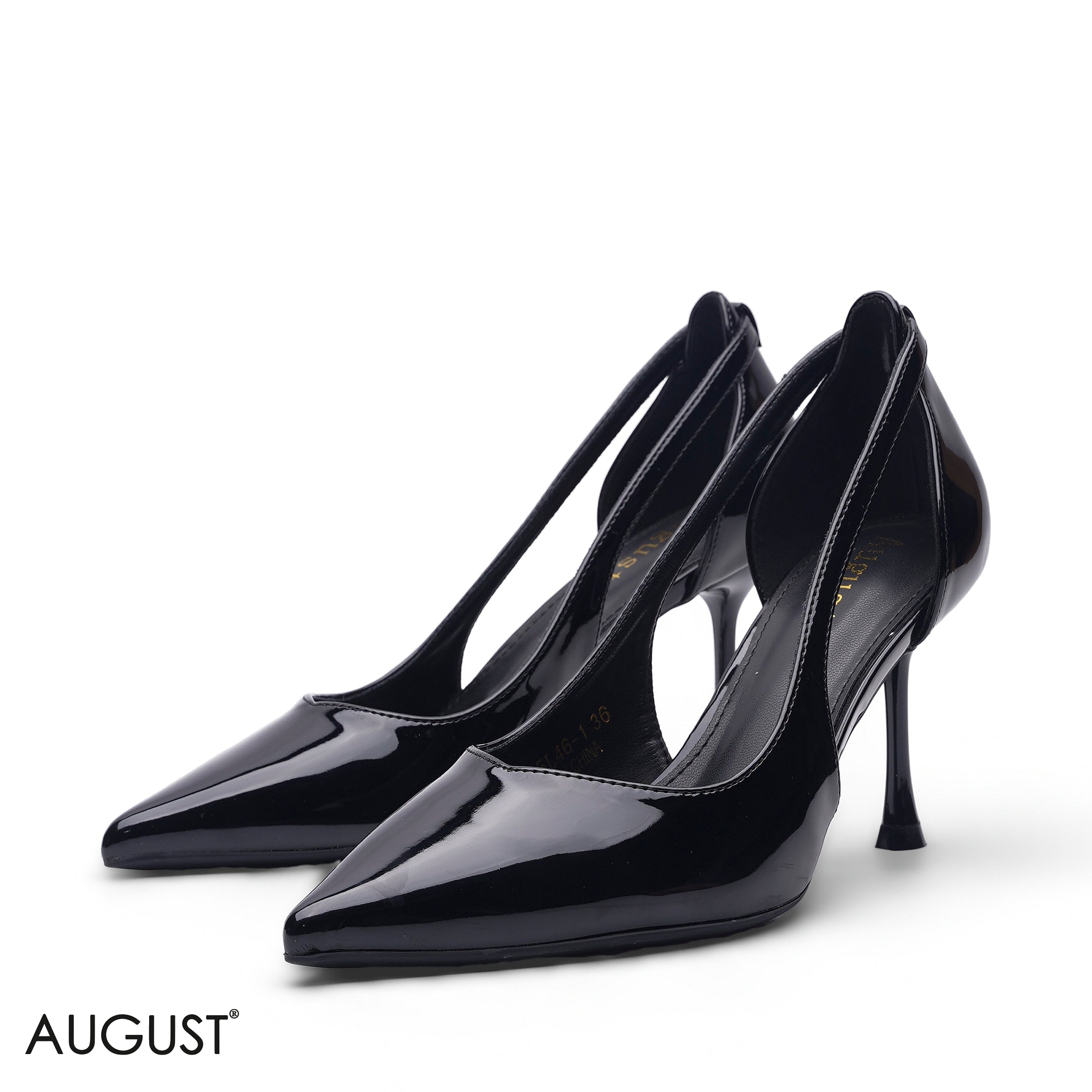 BLACK GLOSSY PATENT LEATHER SIDE CUT-OUT HEELS