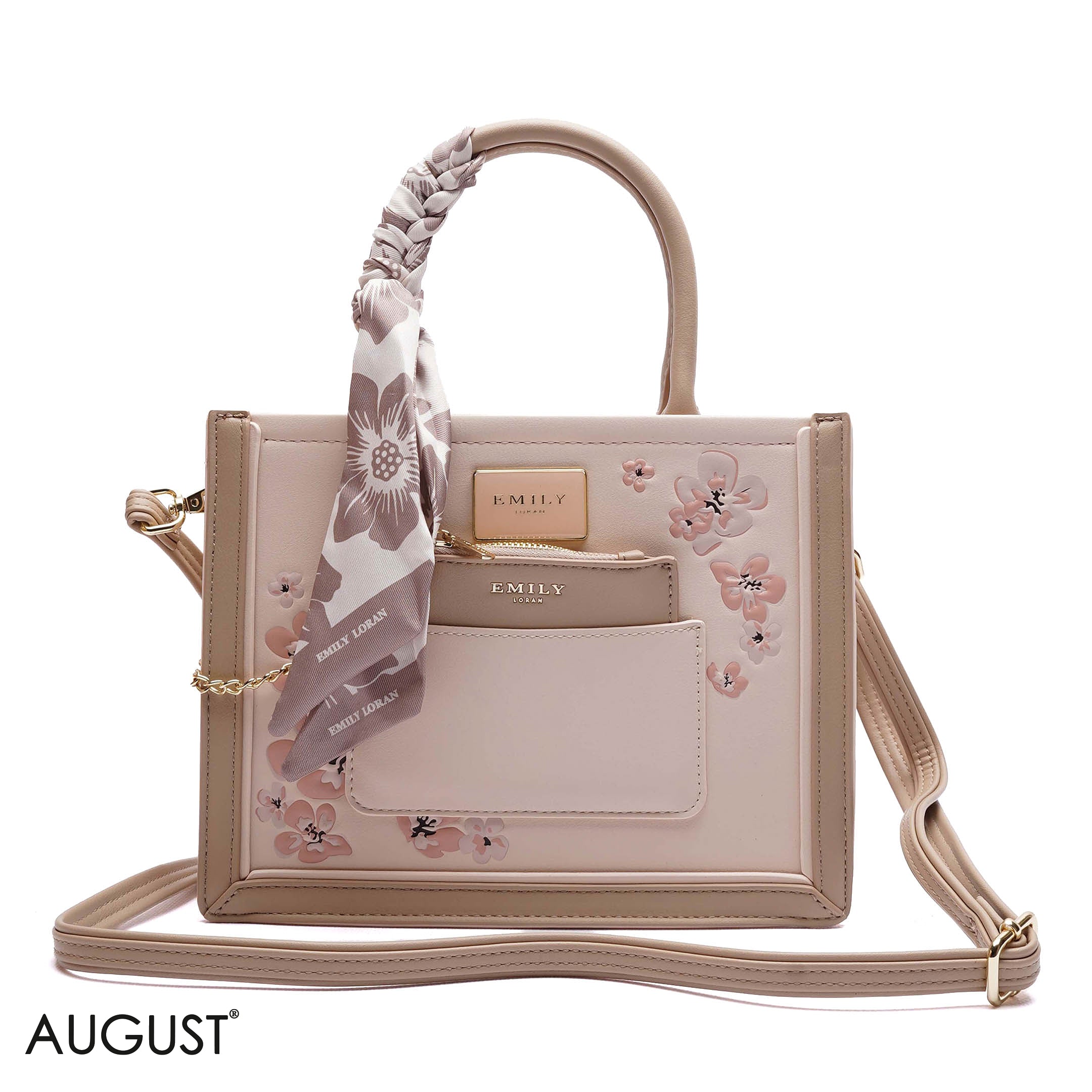 FLORAL EMBROIDERED HANDBAG WITH POUCH - SMALL