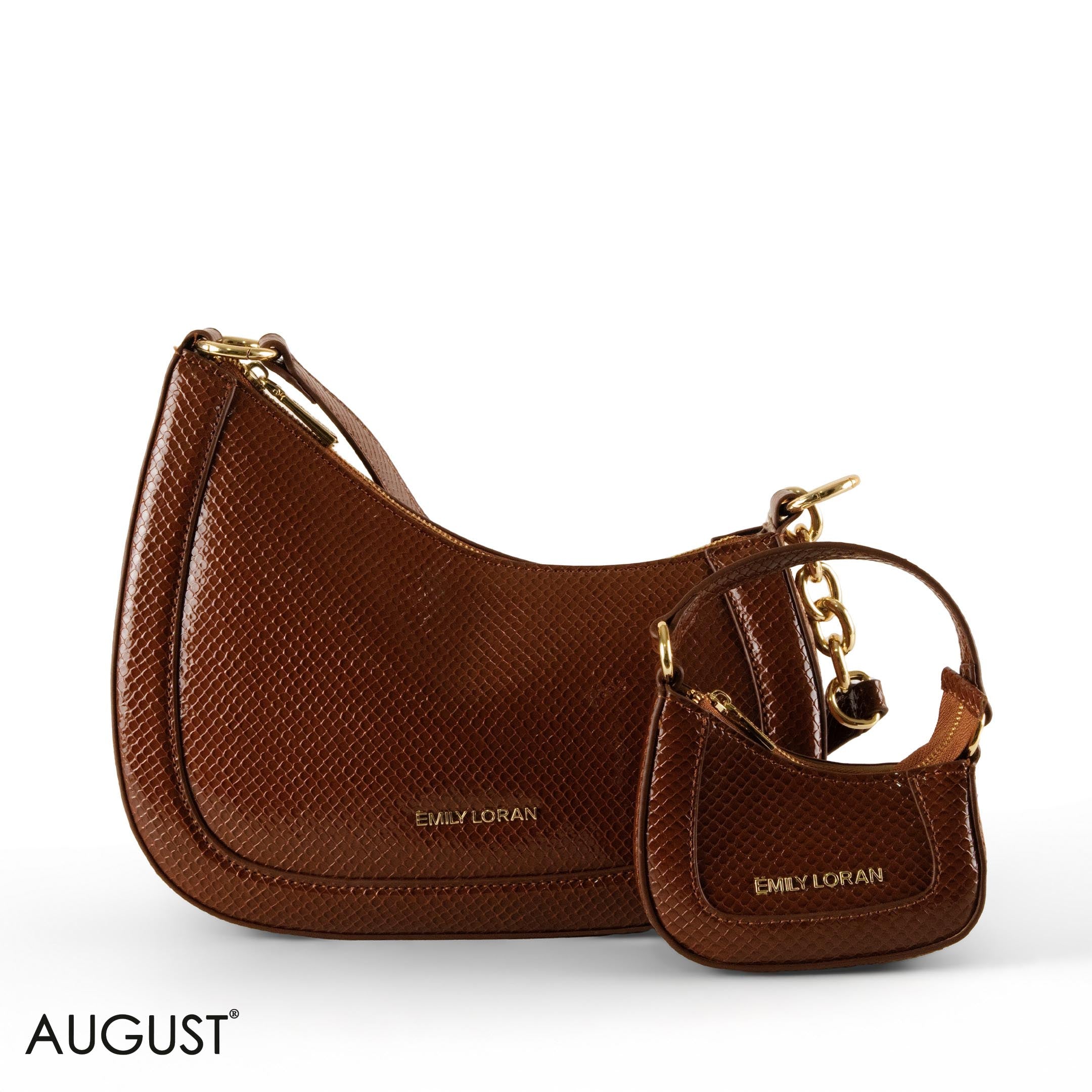 MODERN GLOSSY SNAKE LEATHER SHOULDER BAG WITH MINI WALLET - SMALL