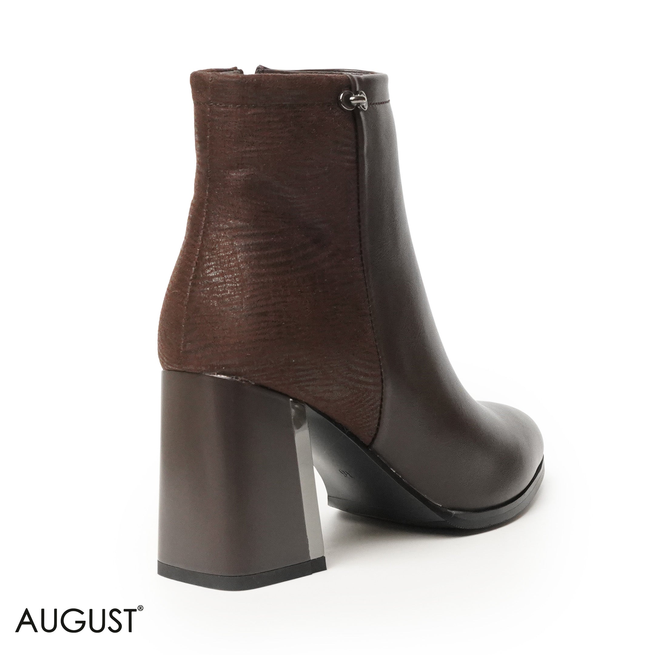 BROWN LEATHER HEELED ANKLE BOOTS WITH SUEDE TOUCH