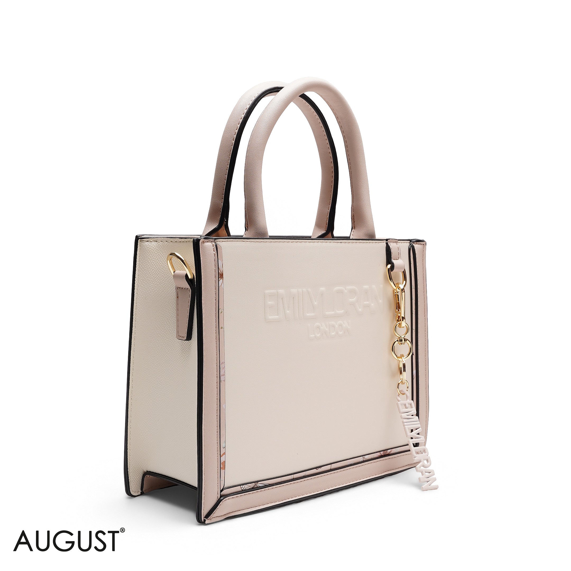 NAVY BLUEE EMBOSSED LOGO SQUARE TOP HANDLE BAG