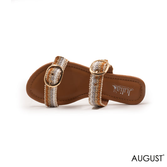 WOVEN RIBBONS FLAT SLIPPERS WITH BUCKLE