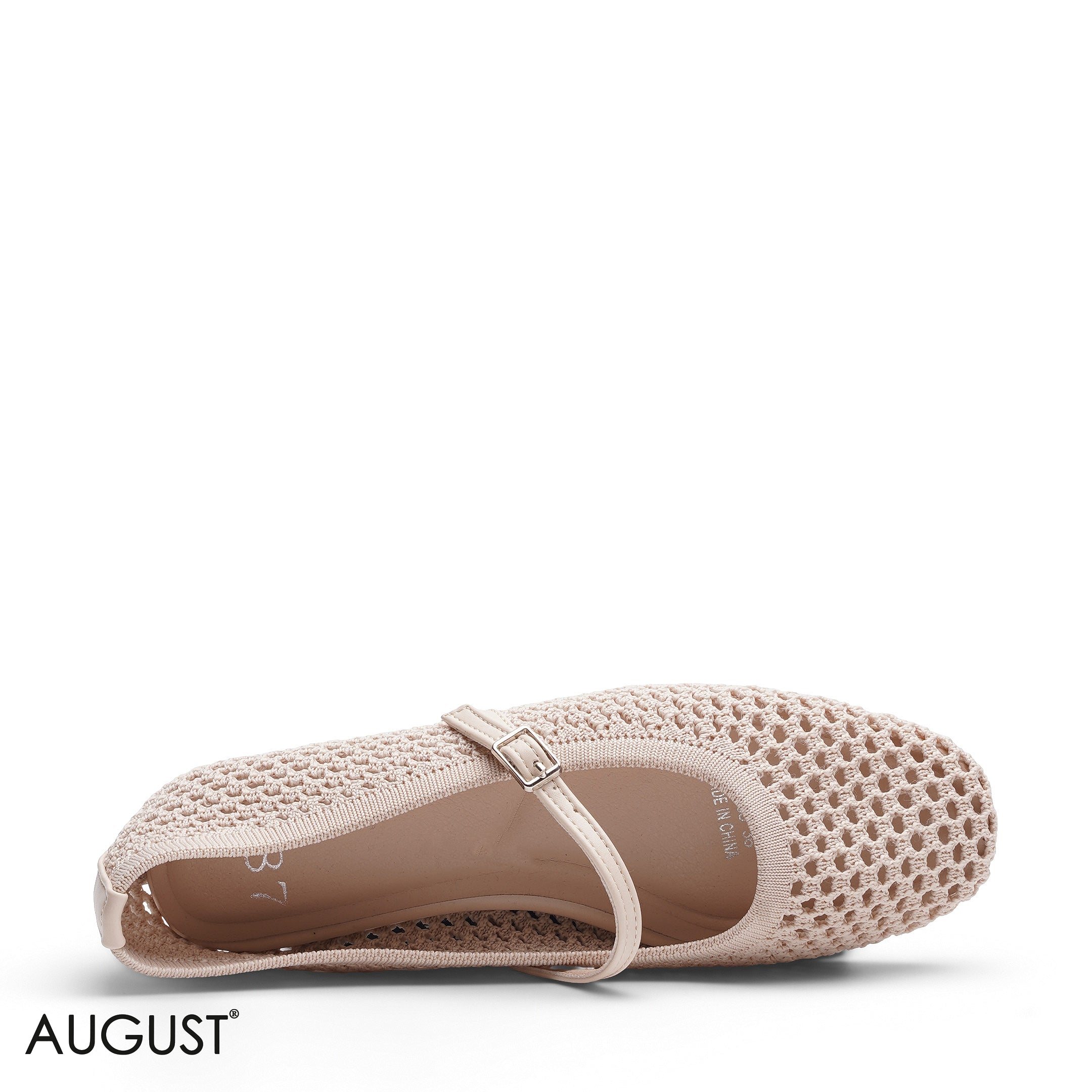 BEIGE KNIT OPEN WEAVE MARY JANE FLATS