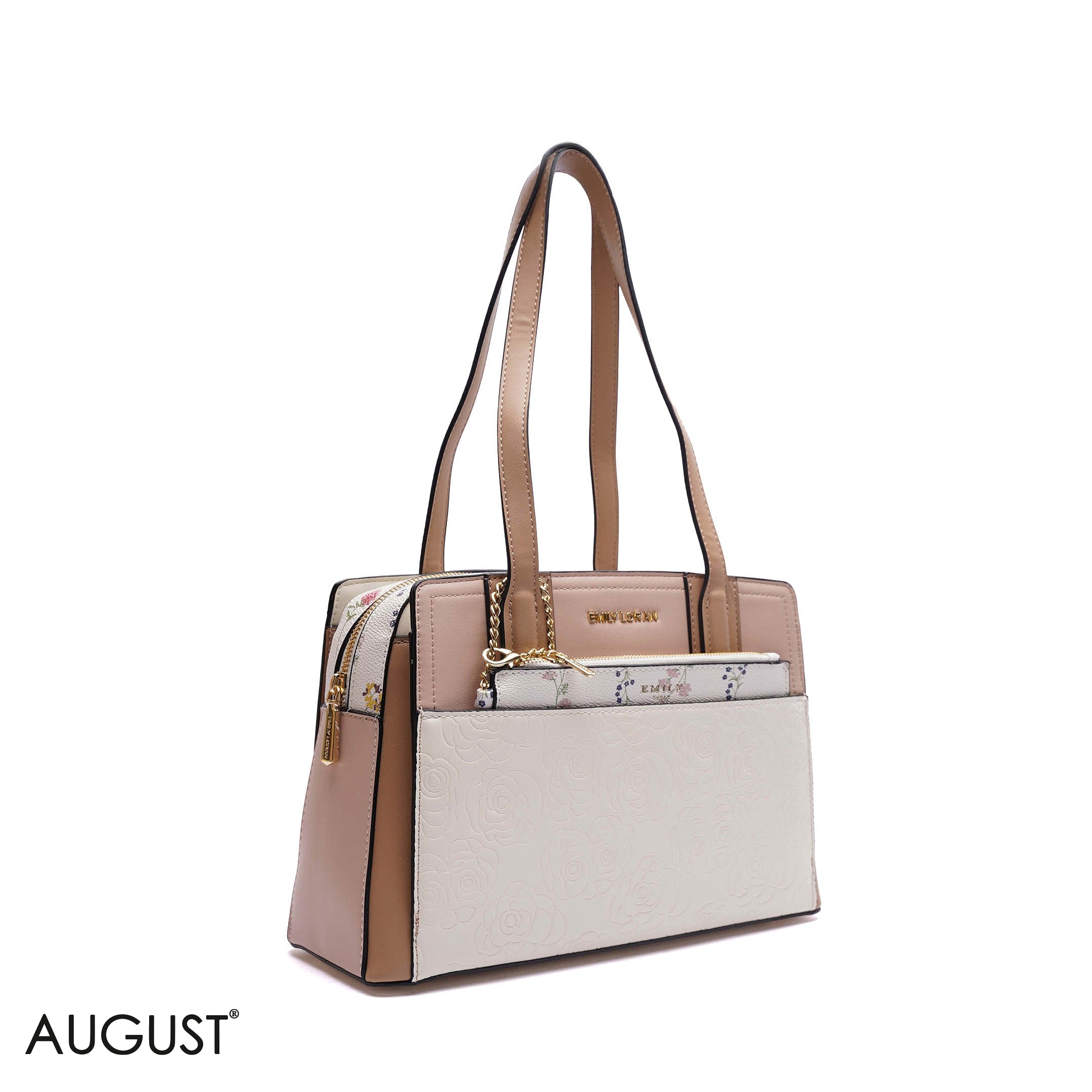 EMBOSSED FLORAL HANDBAG WITH POUCH - MED
