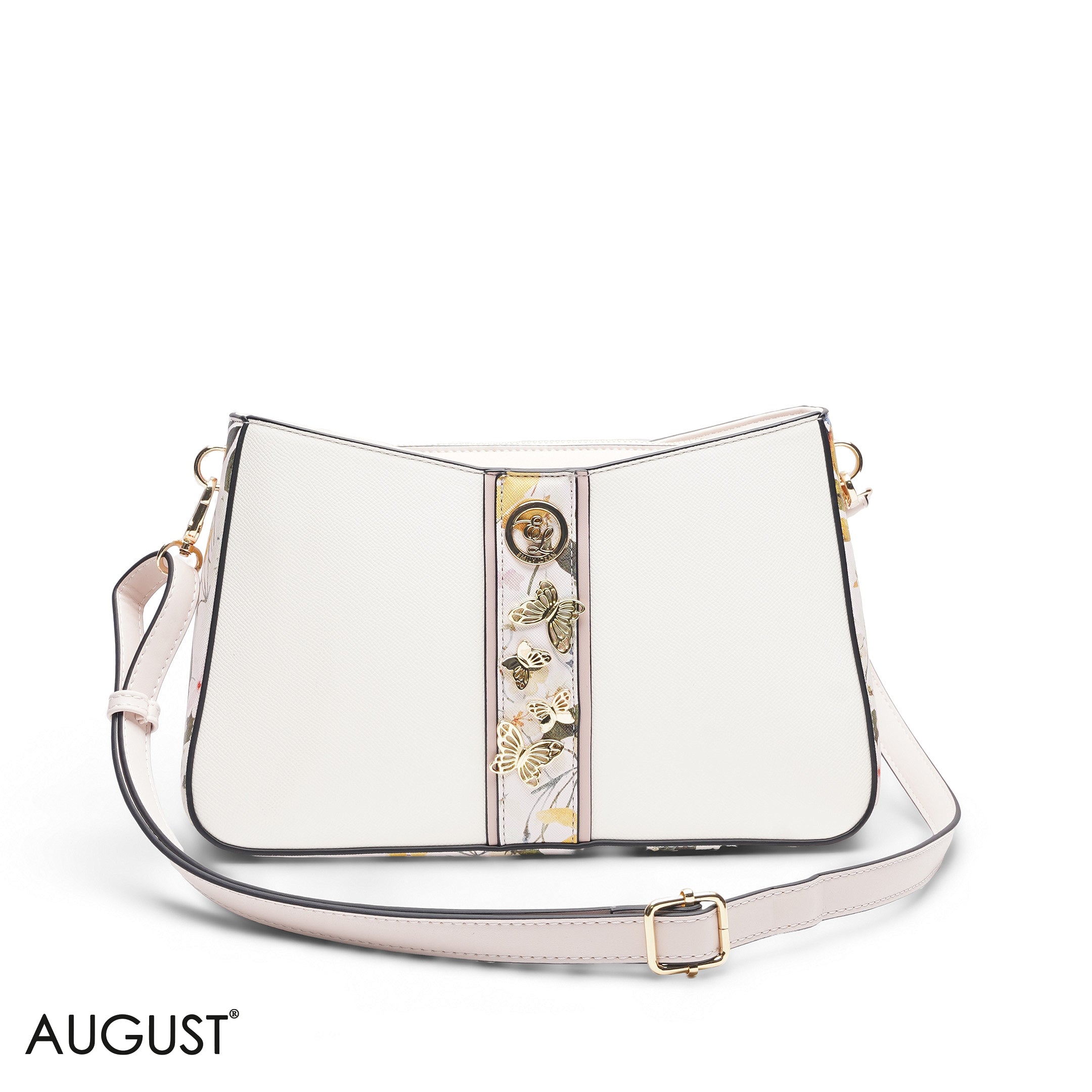 WHITE FLORAL TOTE WITH SCARF - MED