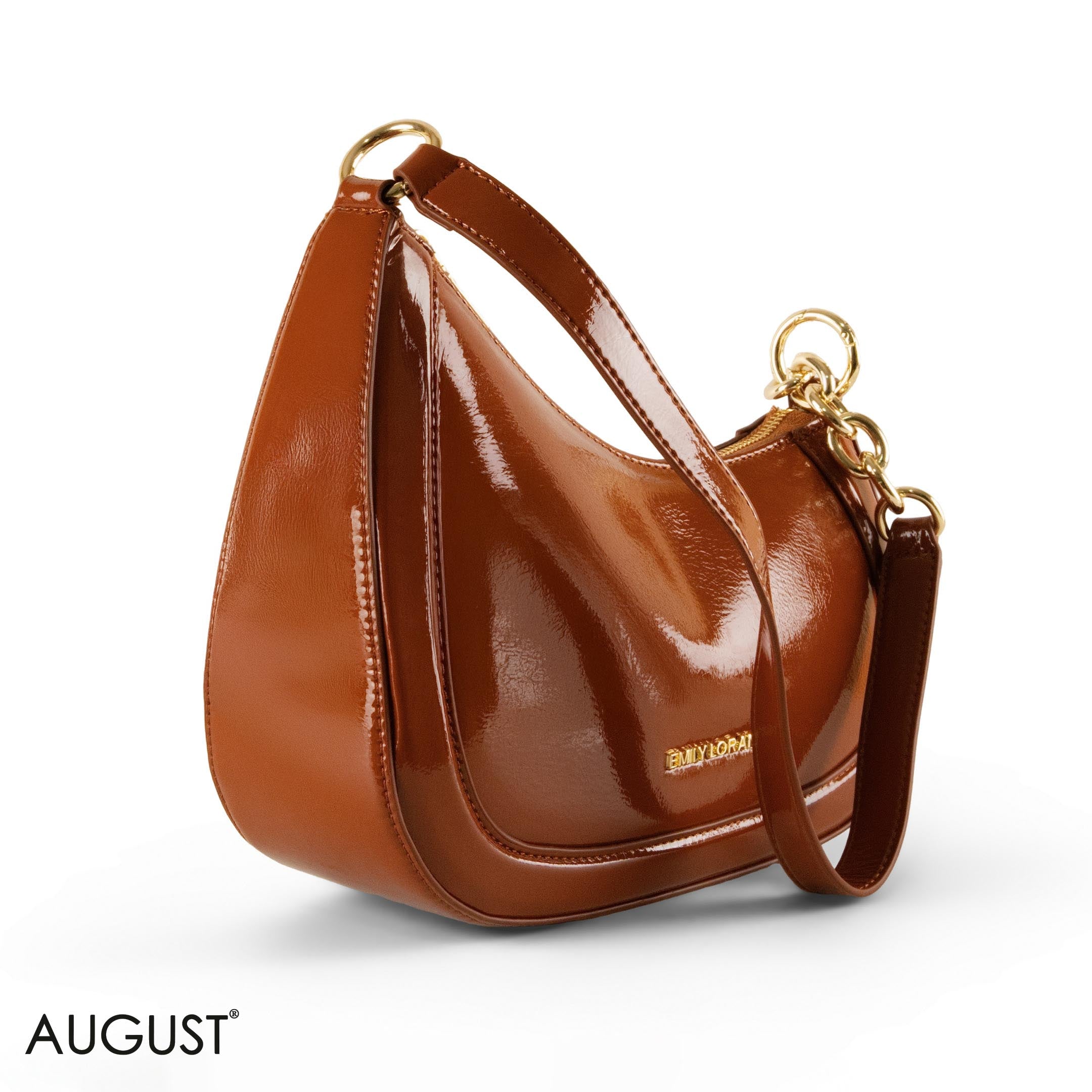 MODERN GLOSSY LEATHER SHOULDER BAG WITH MINI WALLET - SMALL