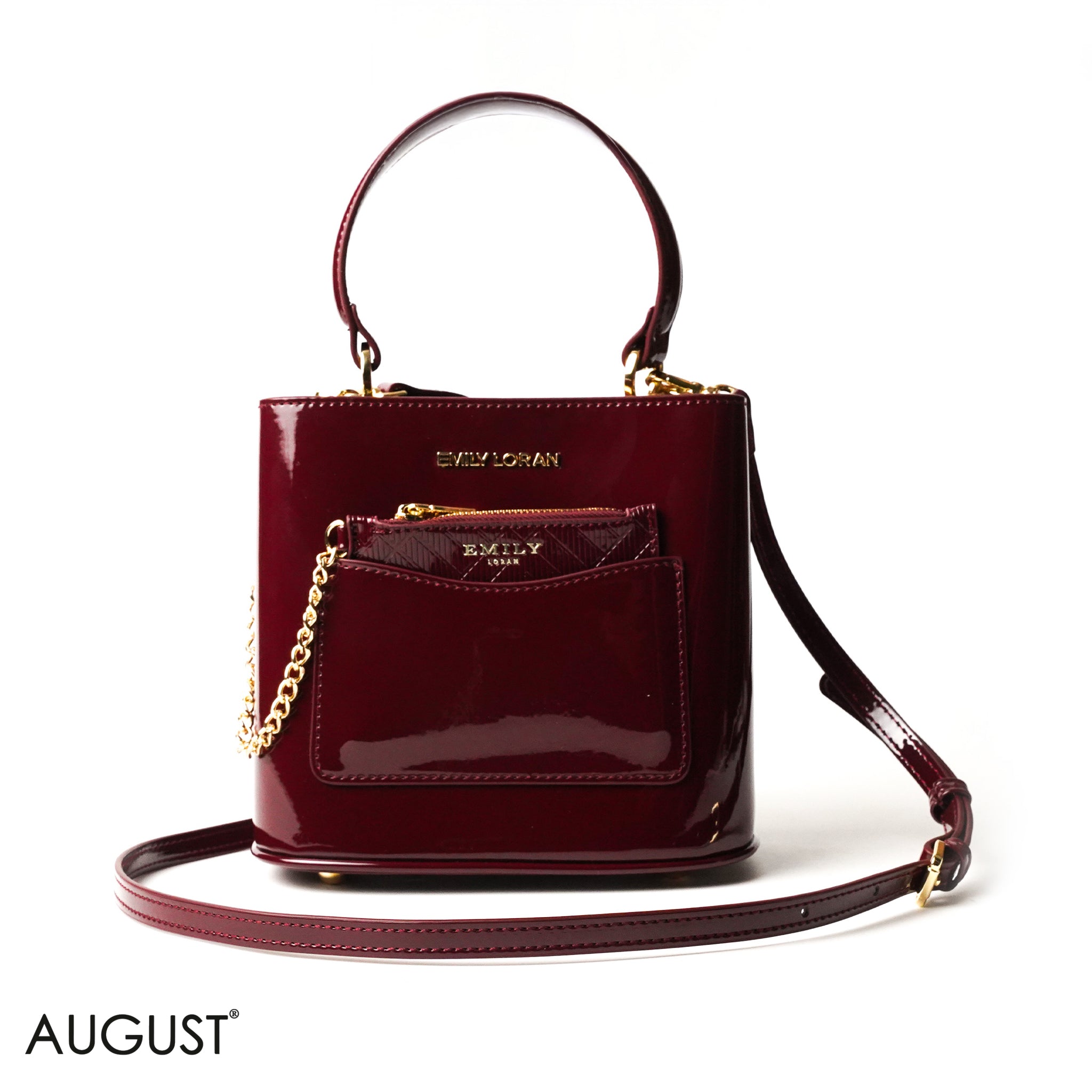 GLOSSY LEATHER HANDBAG WITH METAL CHAIN,MINI WALLET -SMALL