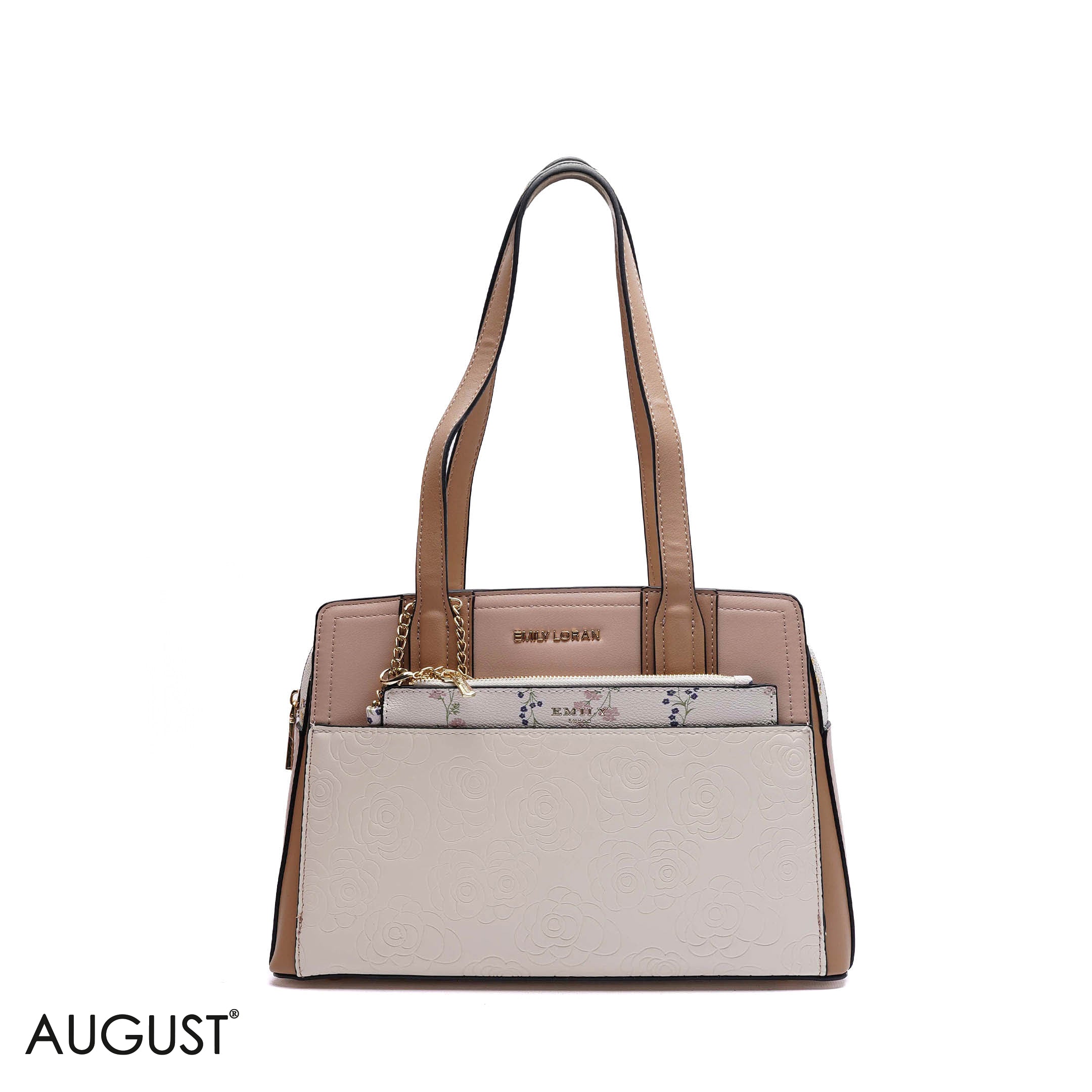 EMBOSSED FLORAL HANDBAG WITH POUCH - MED