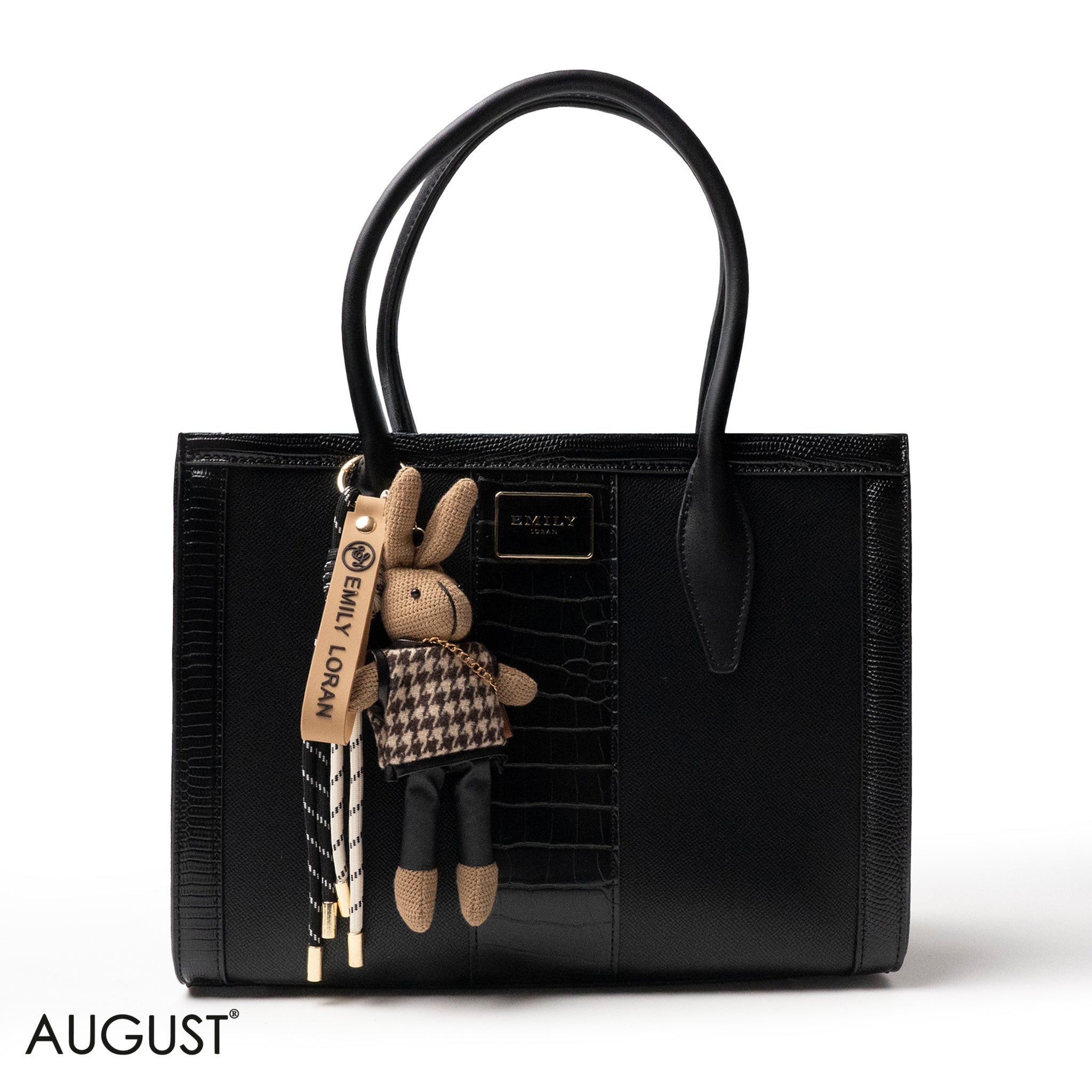 BLACK SMOOTH LEATHER HANDBAG WITH ACCESSORIES - LARGE