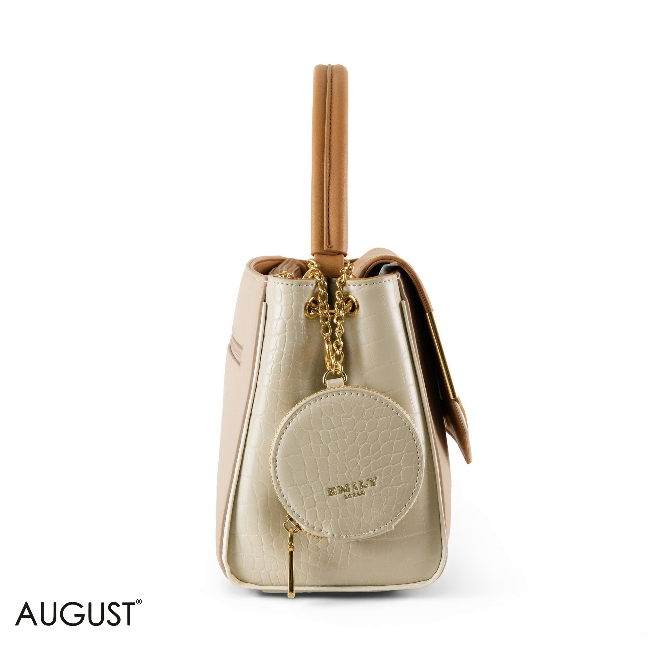 SMOOTH LEATHER HANDBAG WITH CROC DETAIL- MED