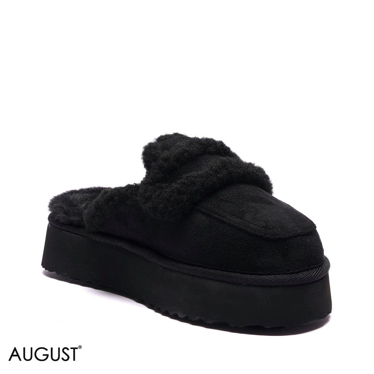 PLATFORM FAUX-FUR SUEDE SLIPPER