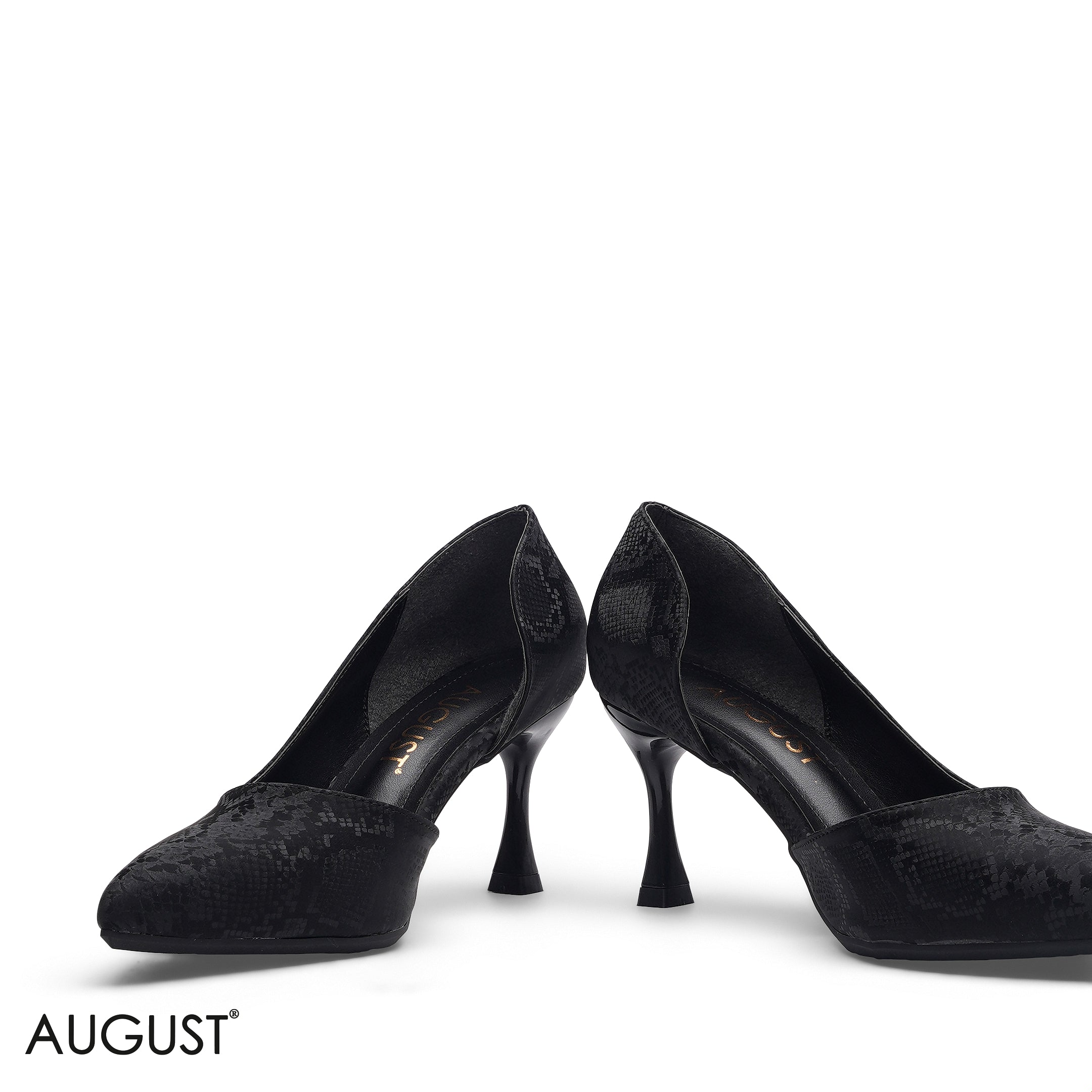 BLACK MODERN SIDE CUT FLARE HEEL PUMPS