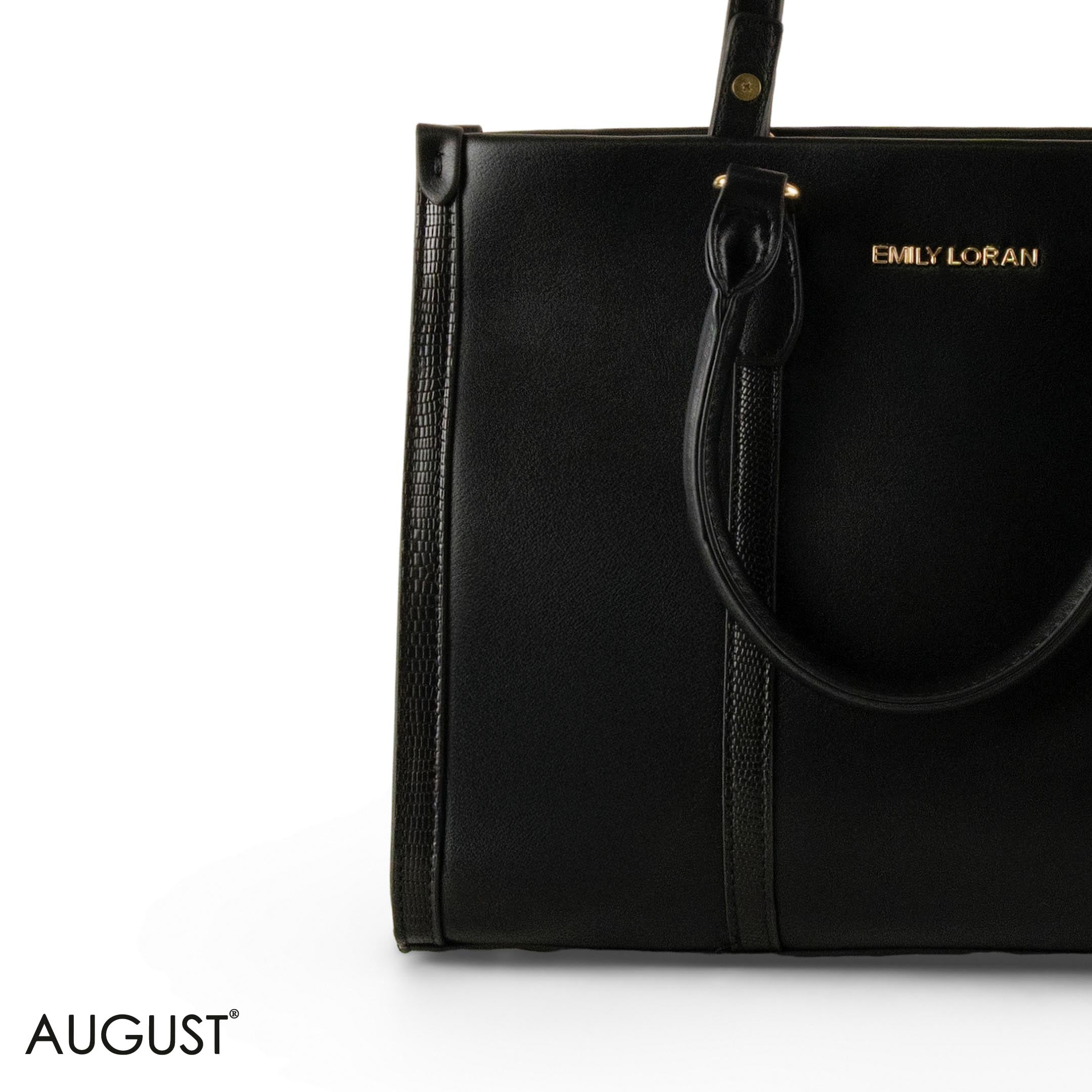 BLACK EMILY LORAN HANDBAG WITH BLACK LEATHER TRIM -MED