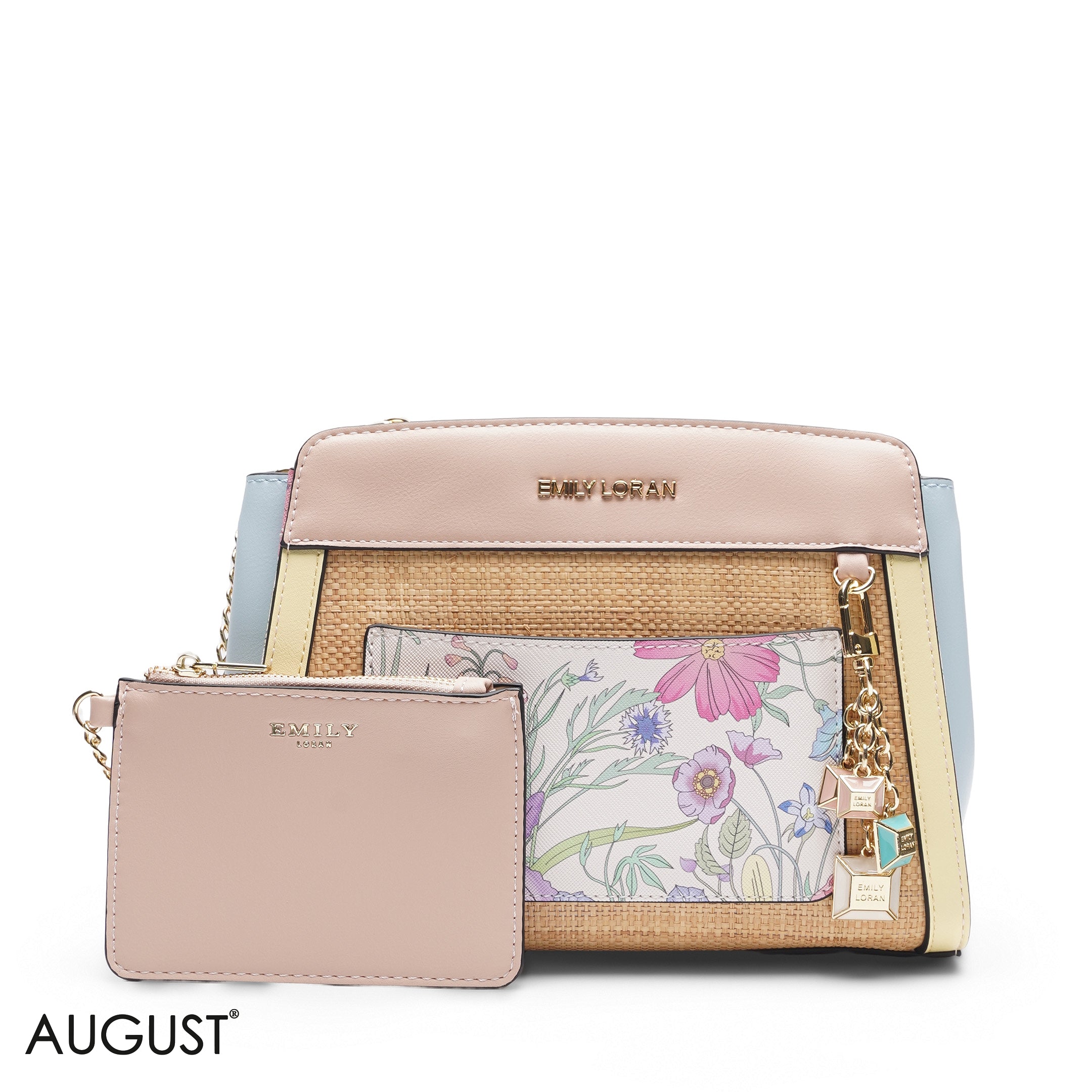 STRAW MULTICOLOR FLORAL SCARF BAG - SMALL