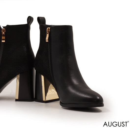 BLOCK HEEL LEATHER ANKLE BOOTS