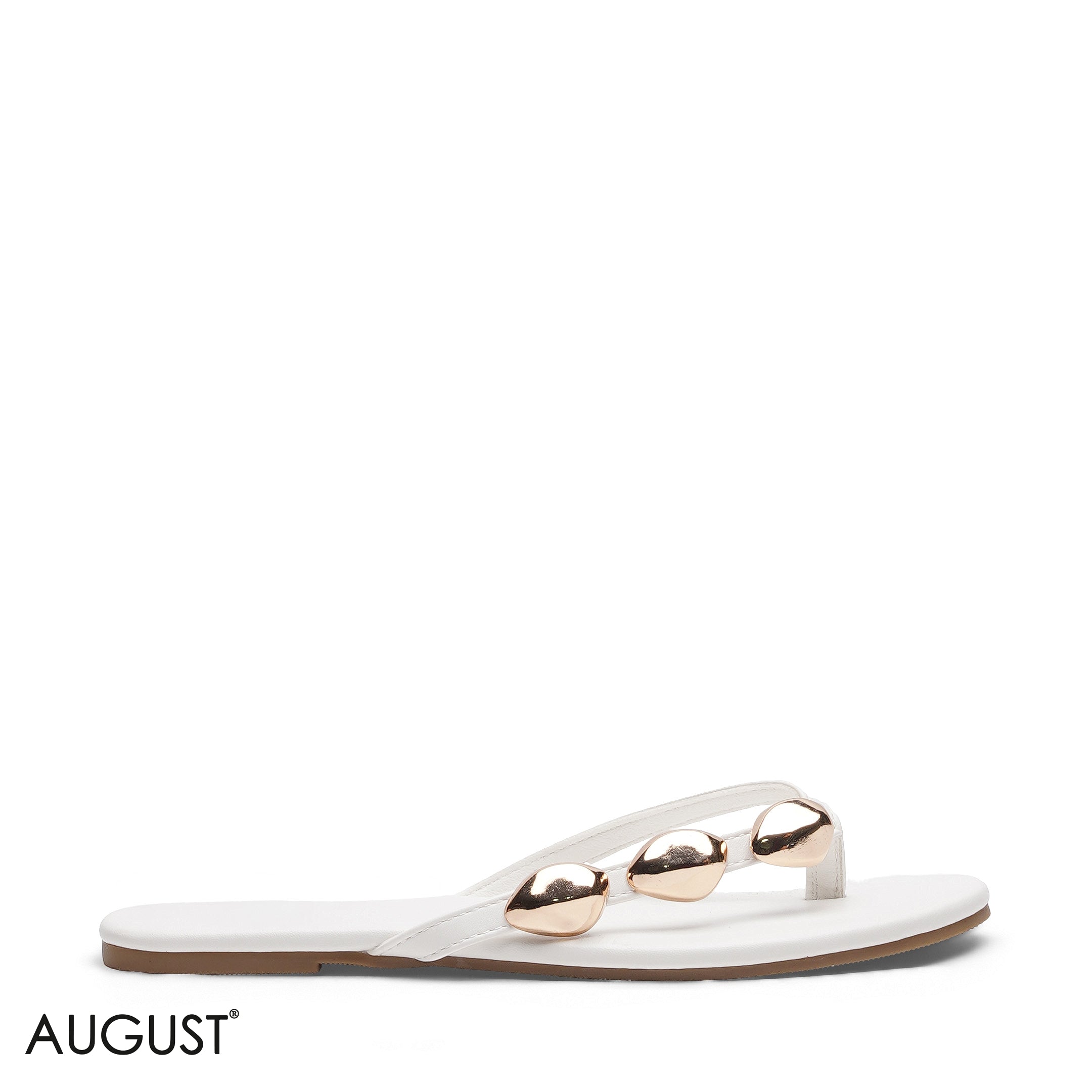 WHITE SLIPPER WITH METALLIC BEAD ACCENTS