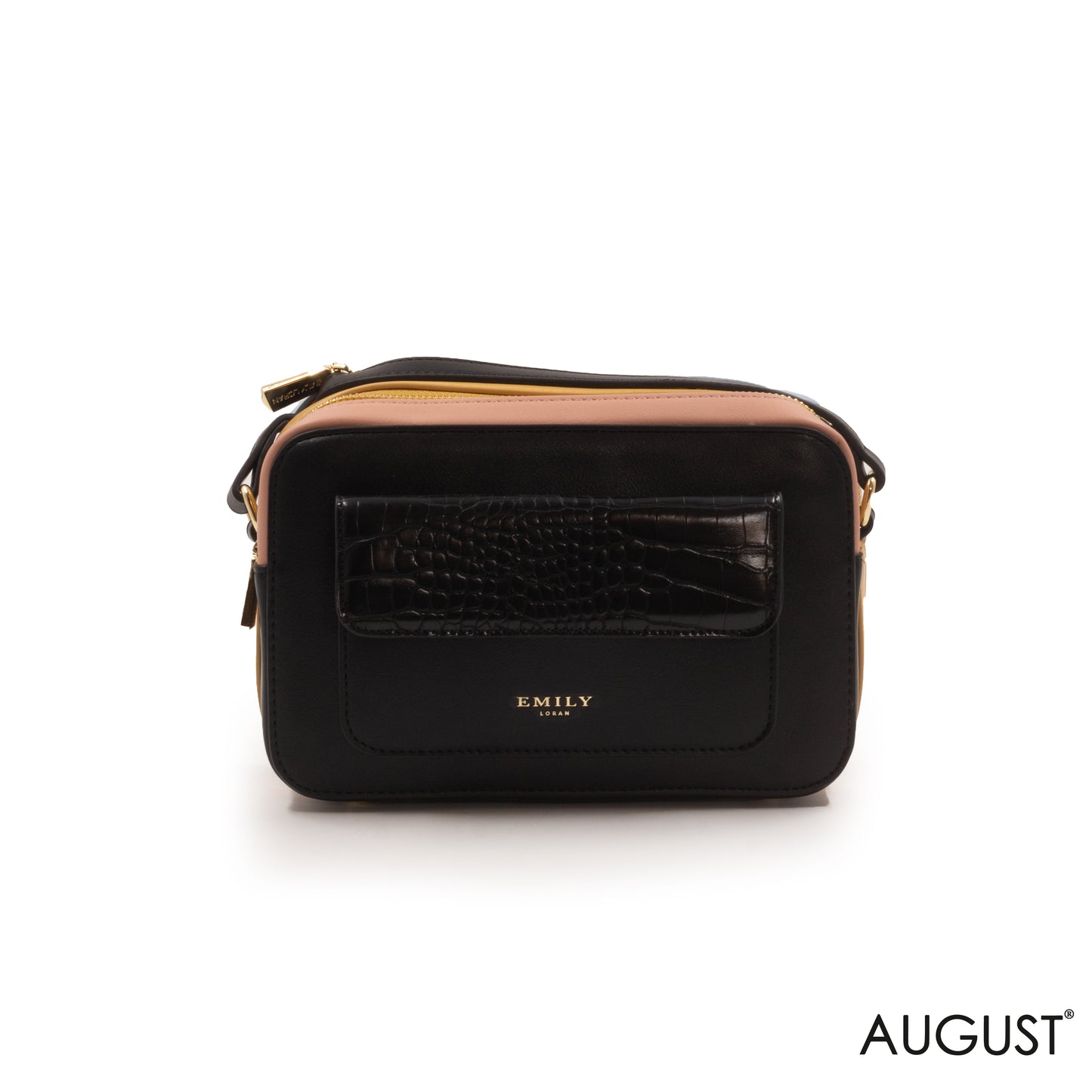 SMOOTH LEATHER CROSSBODY BAG WITH CROC ACCENT -SMALL