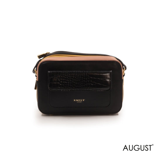 SMOOTH LEATHER CROSSBODY BAG WITH CROC ACCENT -SMALL