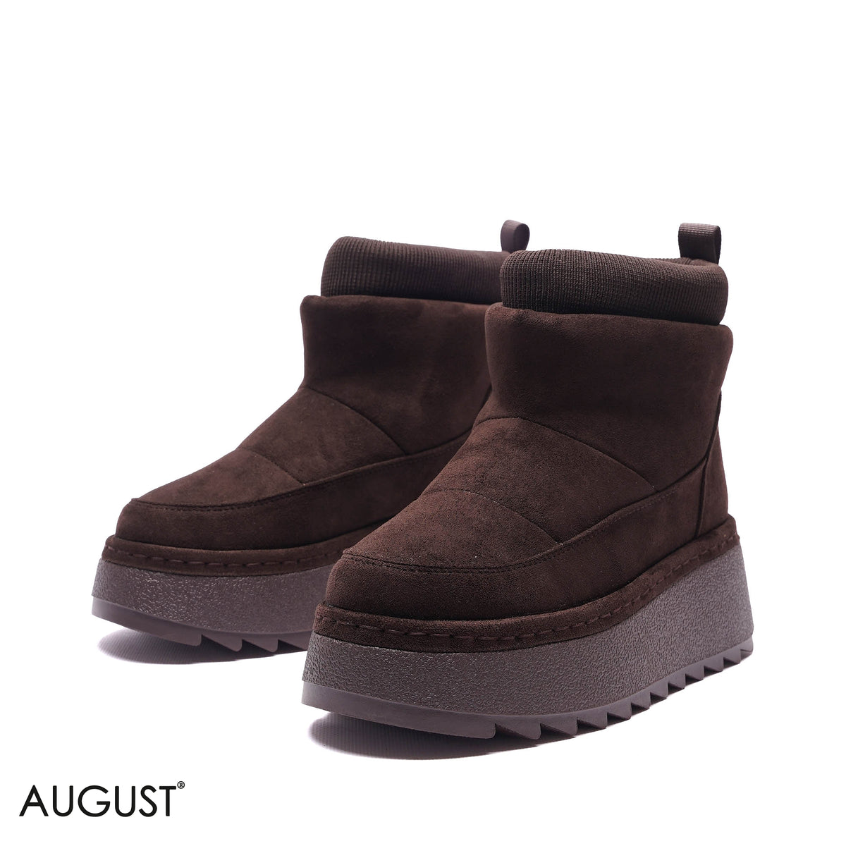 PLATFORM KNIT-COLLAR SUEDE BOOTS