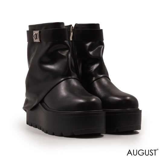 PLATFORM LEATHER ANKLE BOOTS WITH BUCKLE