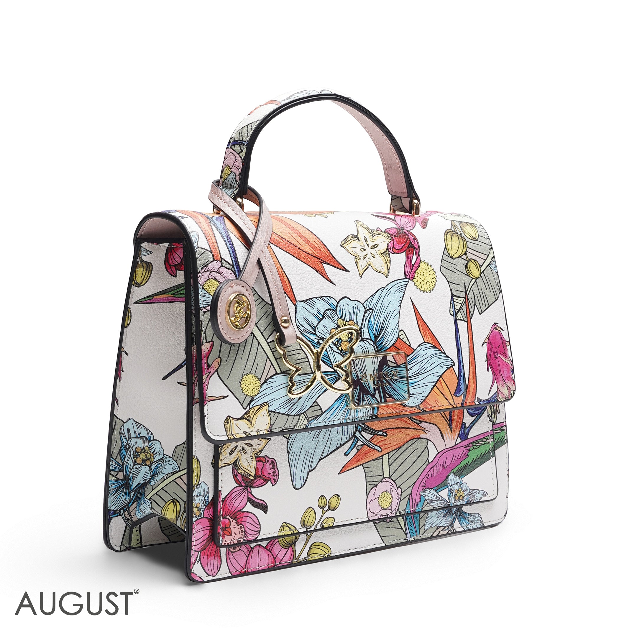 EMILY FULL TROPICAL PRINT SATCHEL BAG WITH BUTTERFLY CHARM - MED