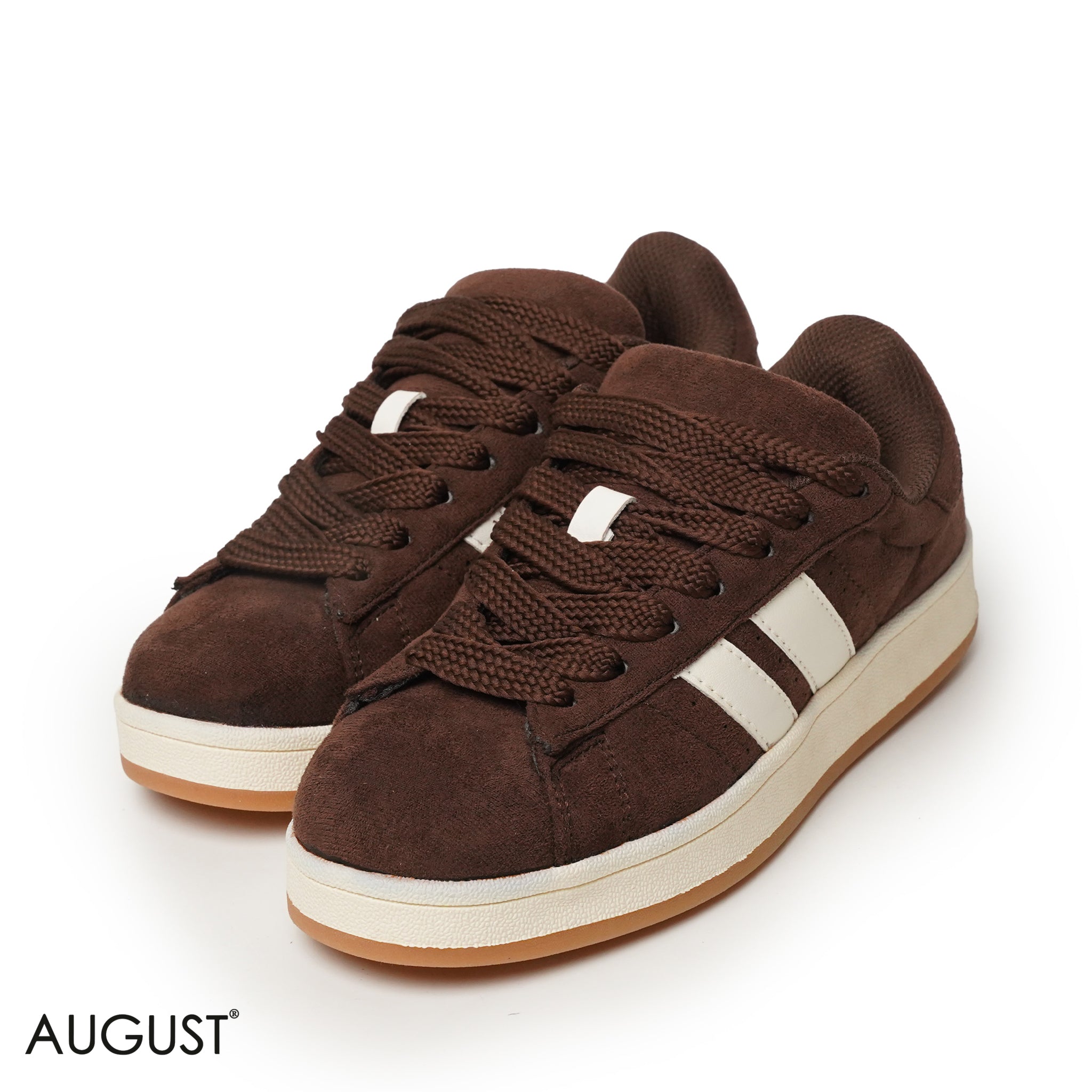 BROWN SUEDE UPPER SNEAKERS WITH RUBBER SOLE, CANVAS LACES
