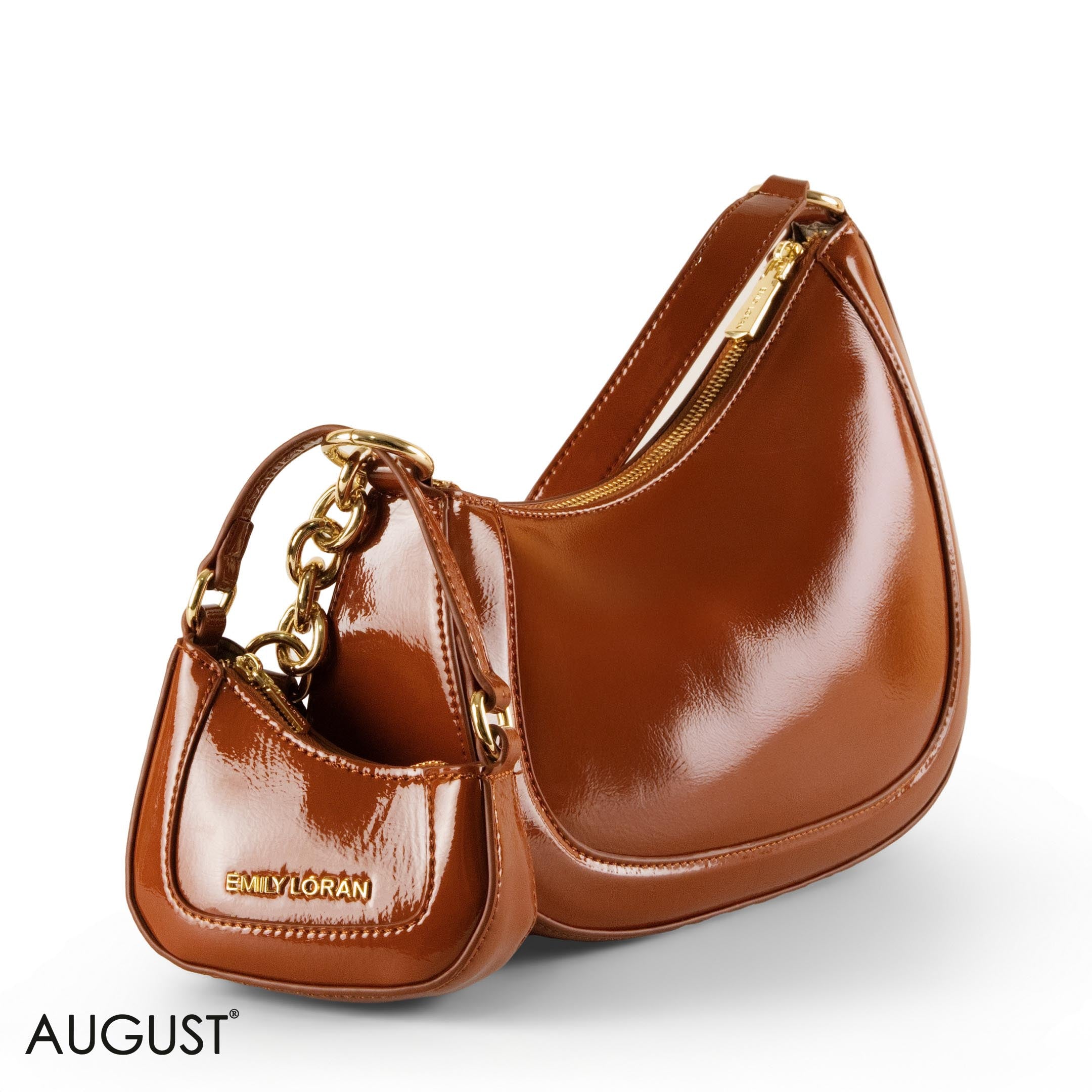 MODERN GLOSSY LEATHER SHOULDER BAG WITH MINI WALLET - SMALL
