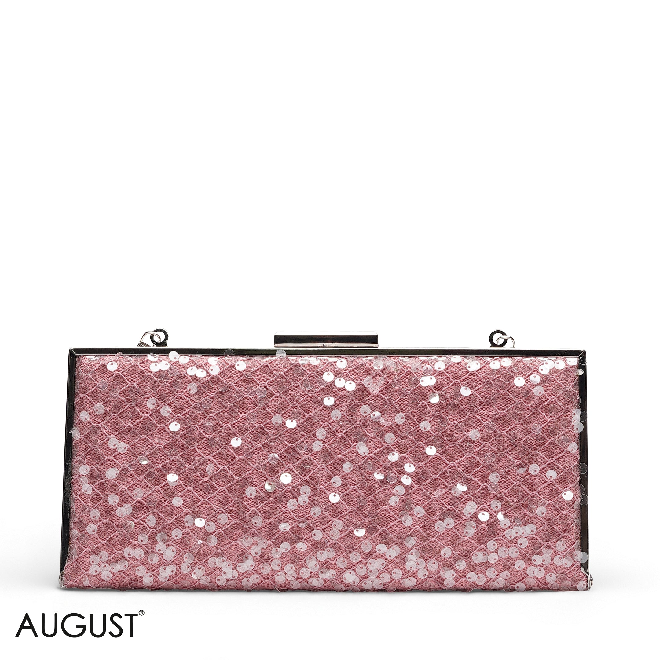 PINK SEQUIN NETTED BOX CLUTCH BAG