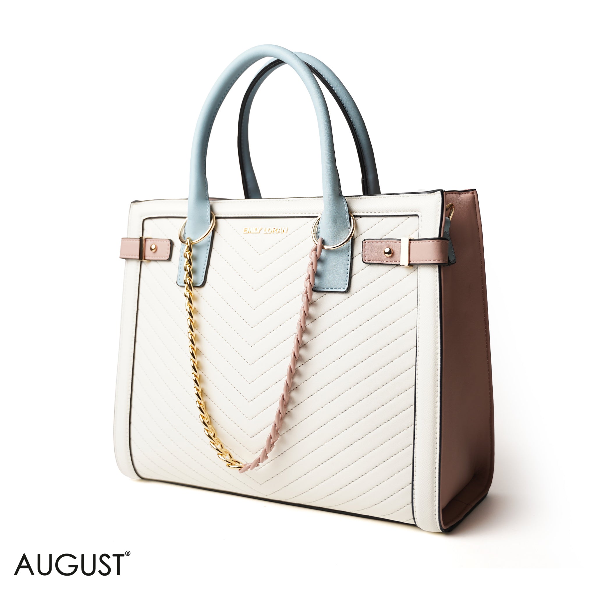 WHITE SQUARED HAND BAG WITH SIMPLE BUFF DETAIL - LARGE