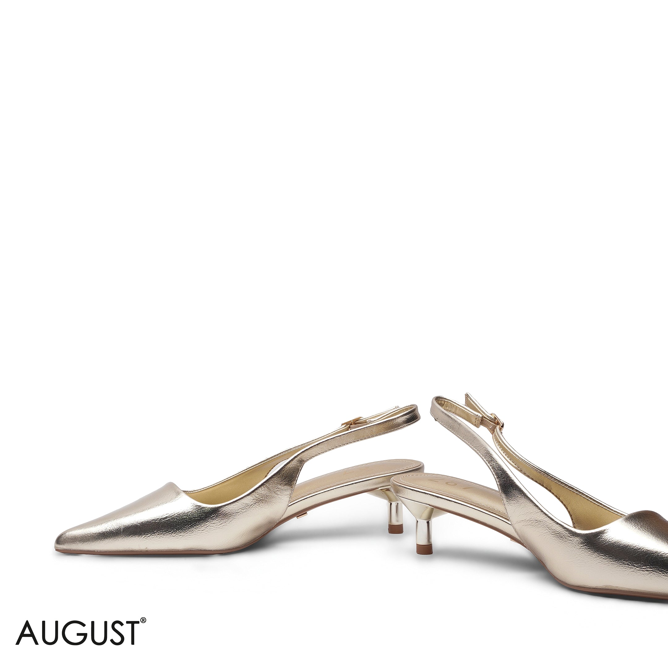 GOLD METALLIC KITTEN HEEL SLINGBACK