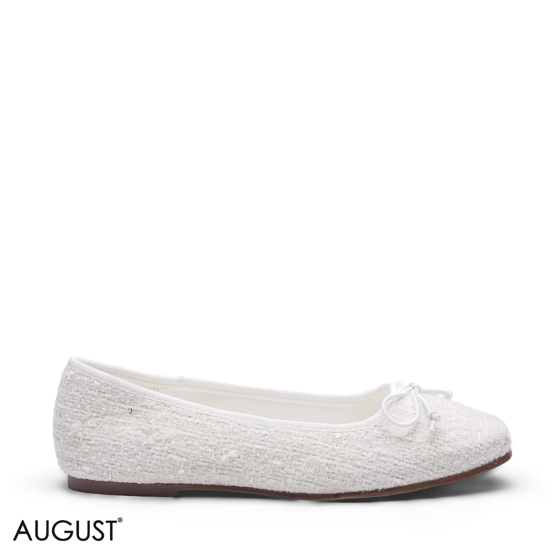 ELEGANT WHITE TWEED SLINGBACK FLAT