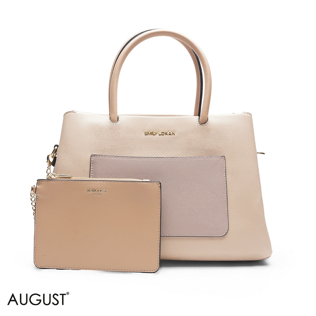 PEACH SOLID BAG WITH FRONT STRAP - MED