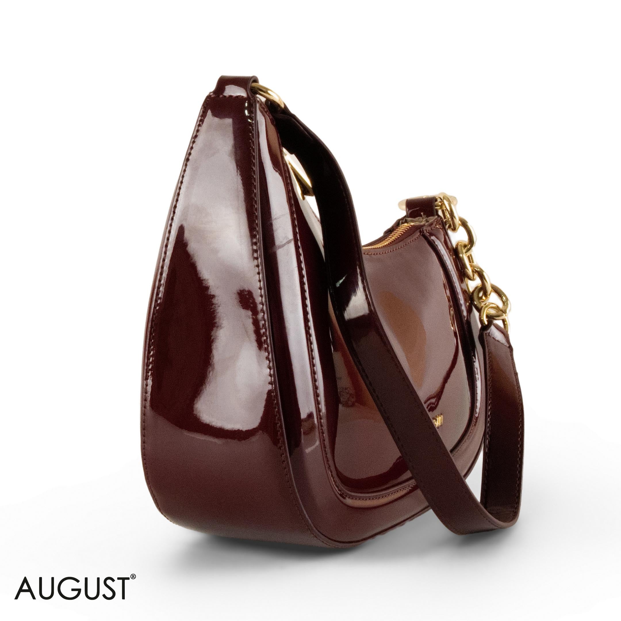 MODERN GLOSSY LEATHER SHOULDER BAG WITH MINI WALLET - SMALL