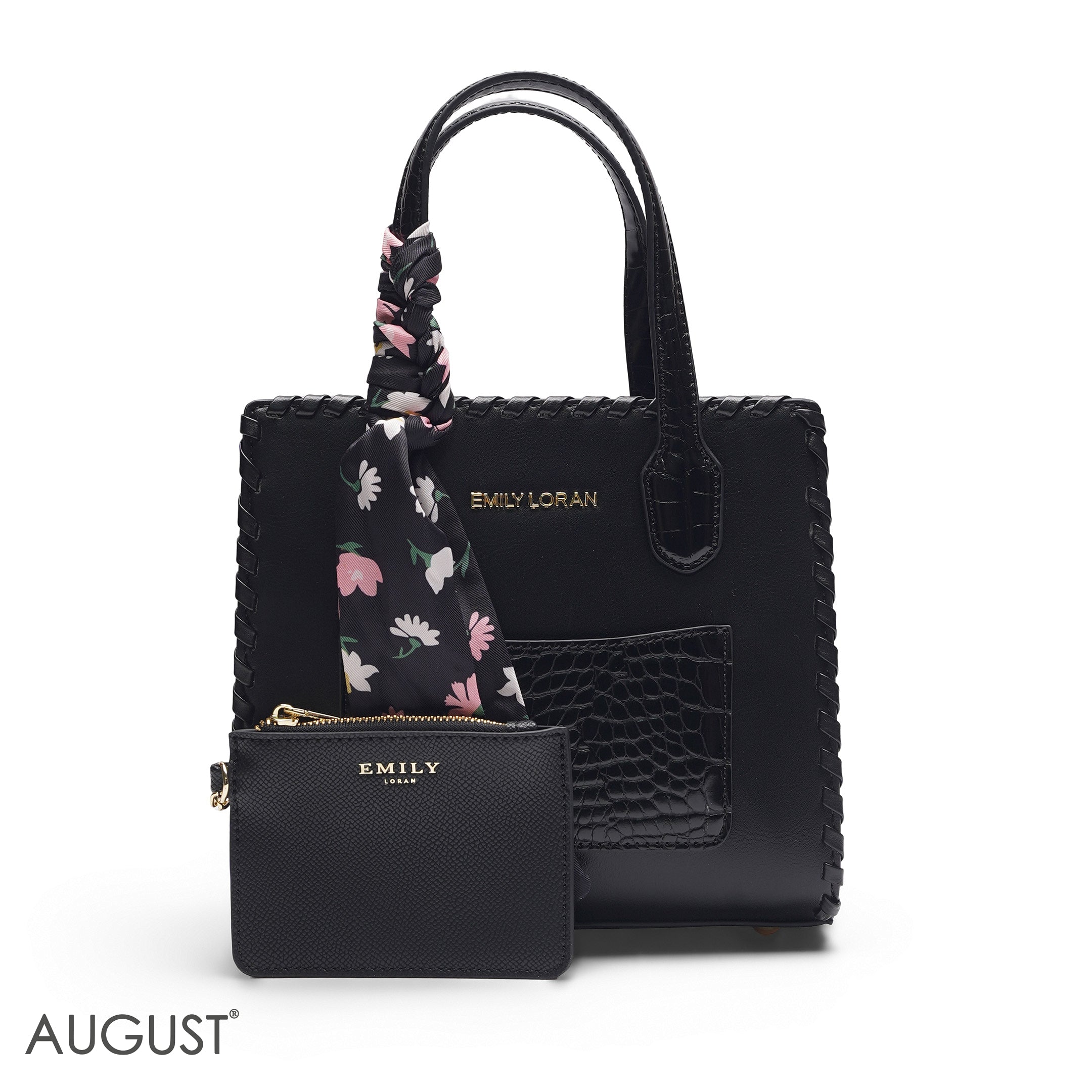 BLACK TOTE WITH CROCODILE POUCH