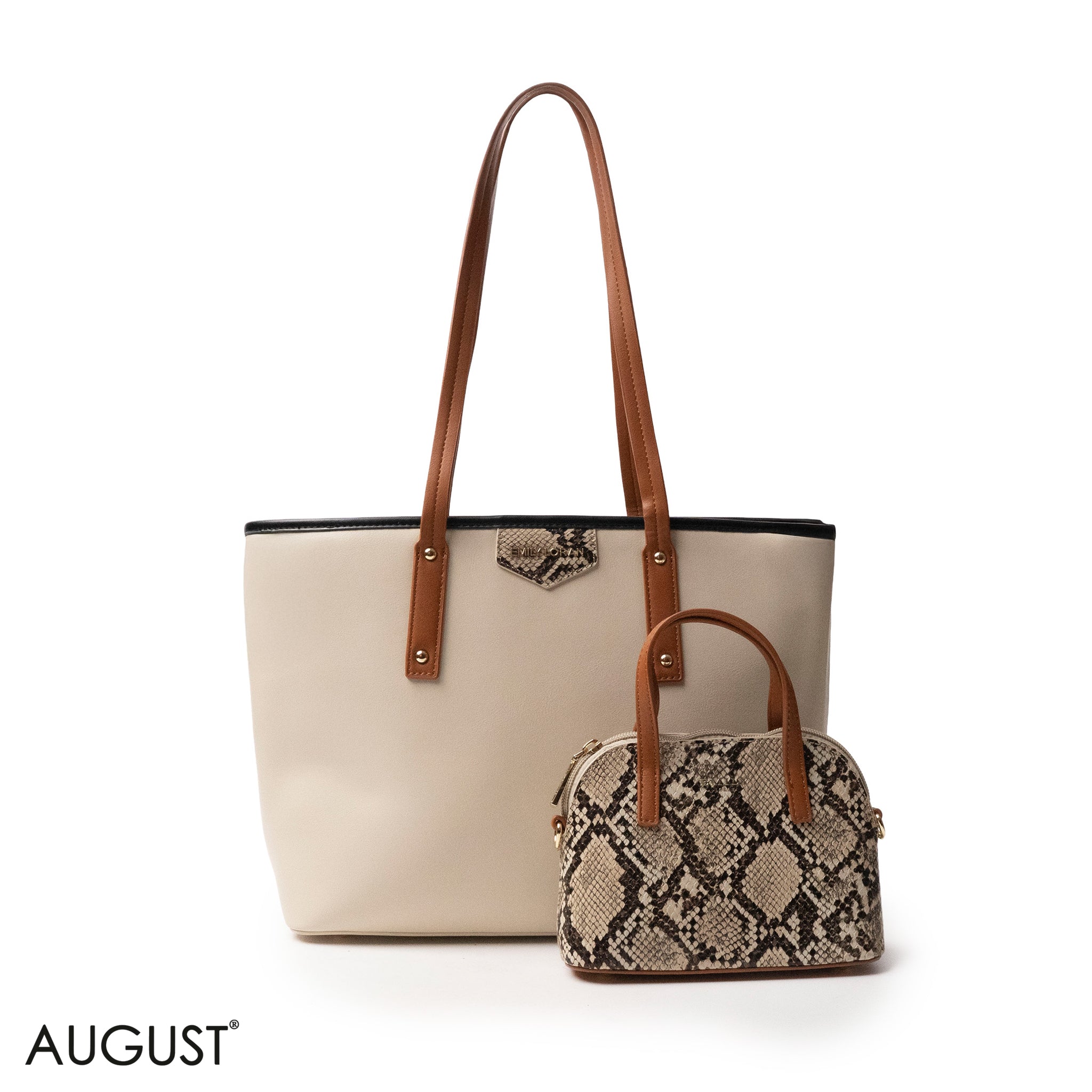 SNAKE-PRINT LEATHER SHOULDERS BAG WITH A SMALL BAG - LARGE