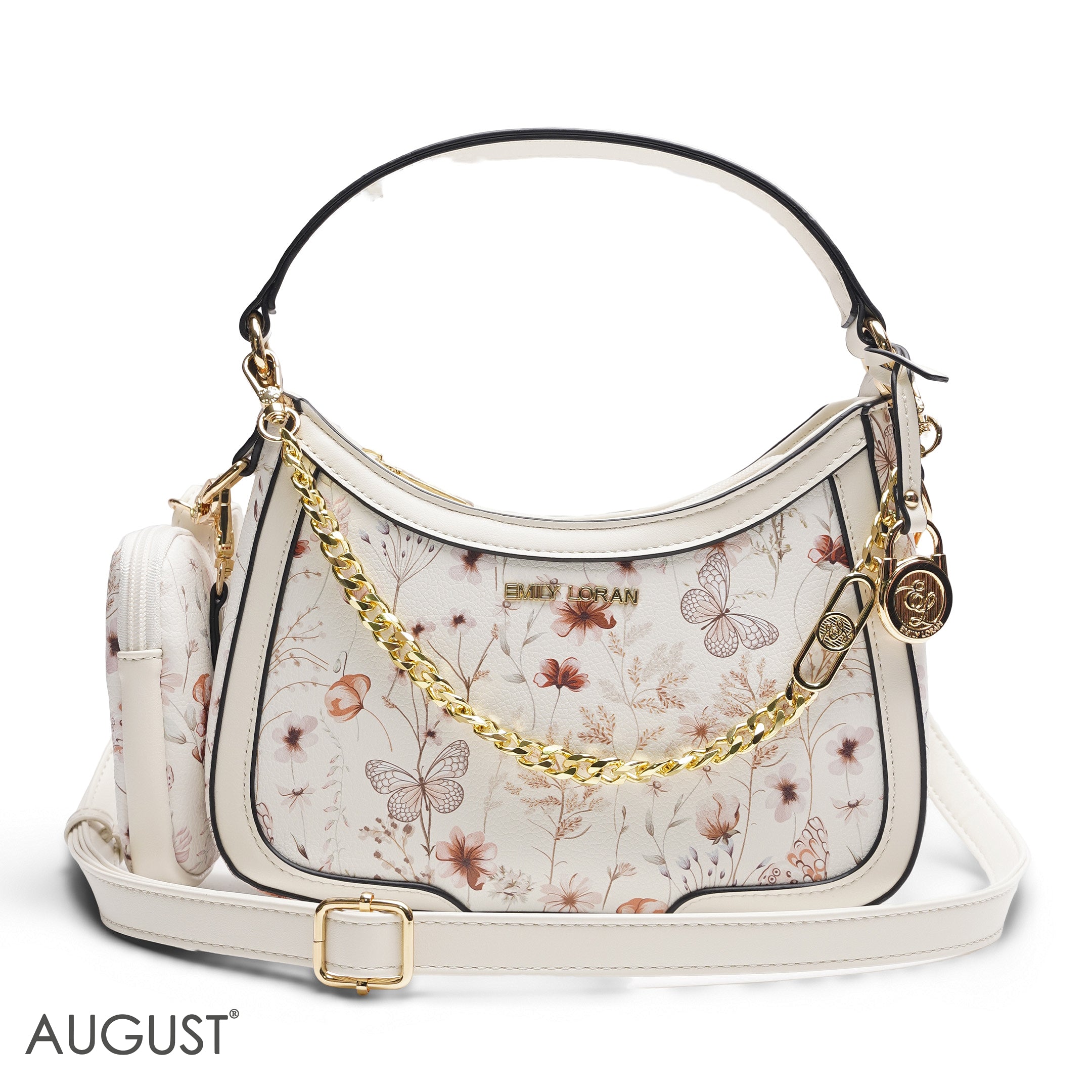 WHITE AUTUMN FLORAL HOBO BAG WITH SIDE POUCH