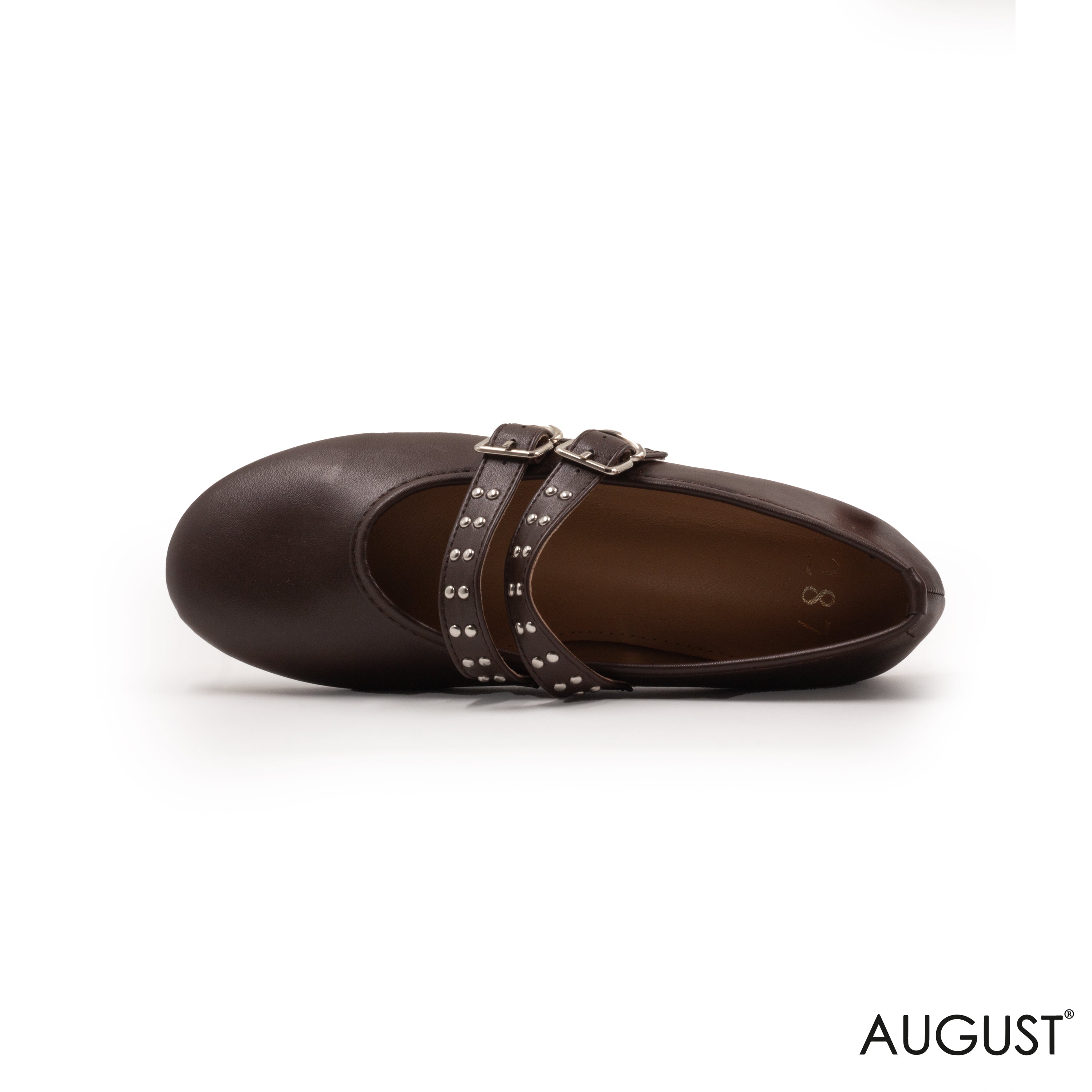 BROWN LEATHER BALLET FLAT WITH BUCKLED