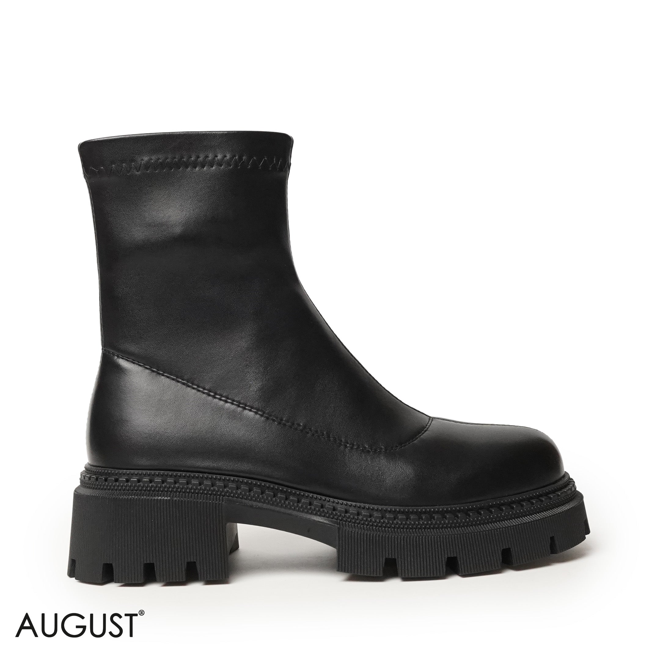 BLACK LEATHER ANKLE BOOTS WITH THICK SOLE