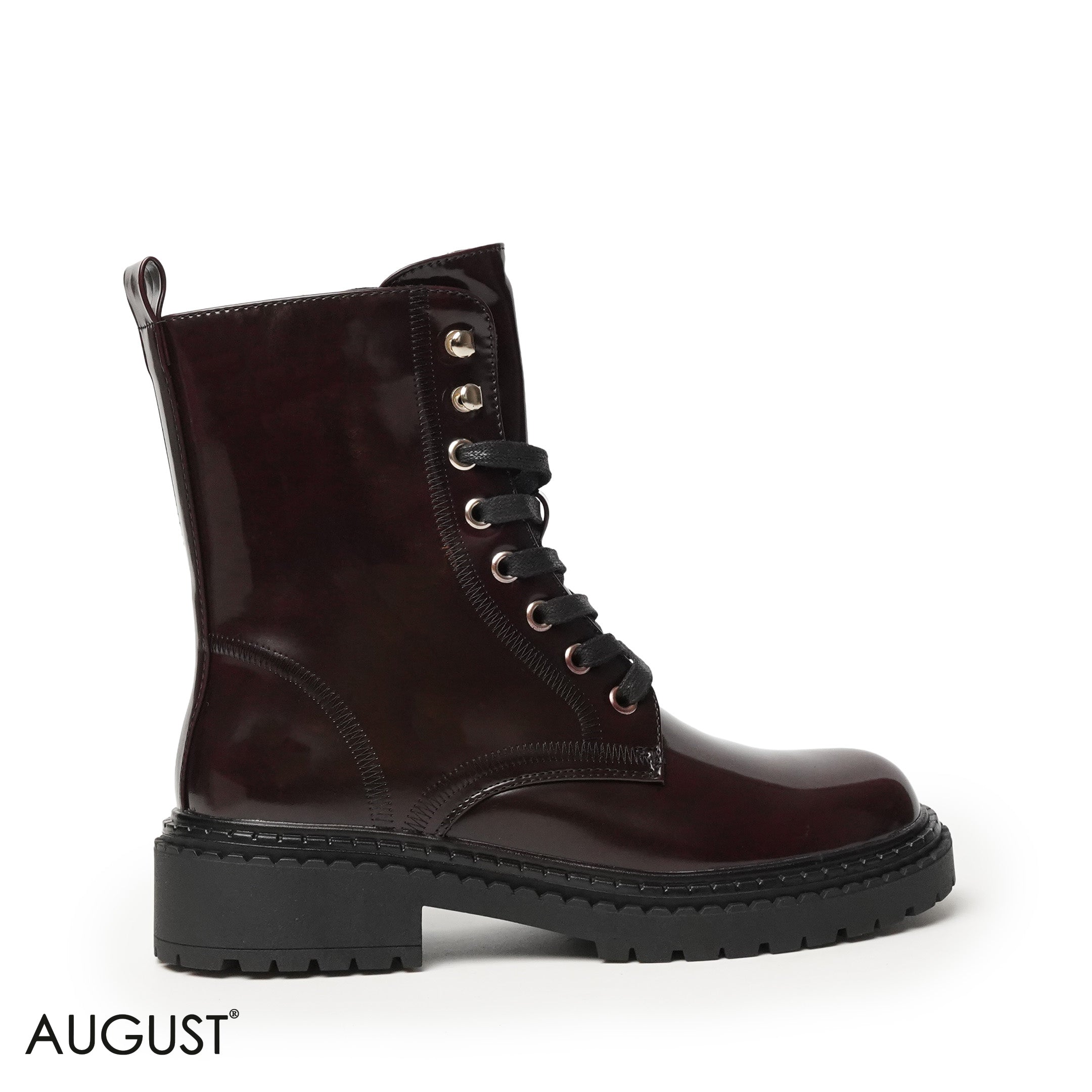 GLOSSY LEATHER ANKLE BOOT WITH BOND