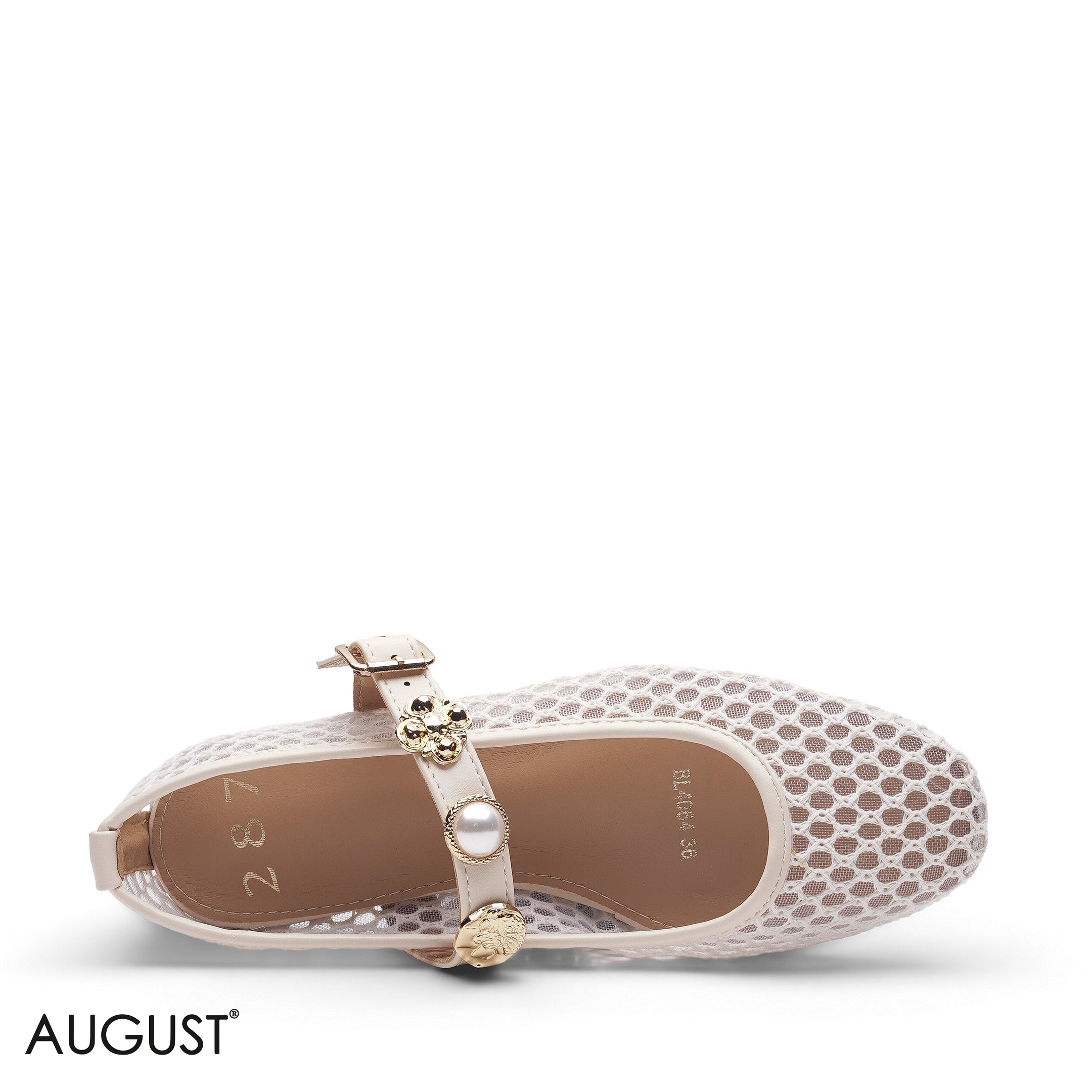 BEIGE MESH METALLIC BUCKLE LOAFER