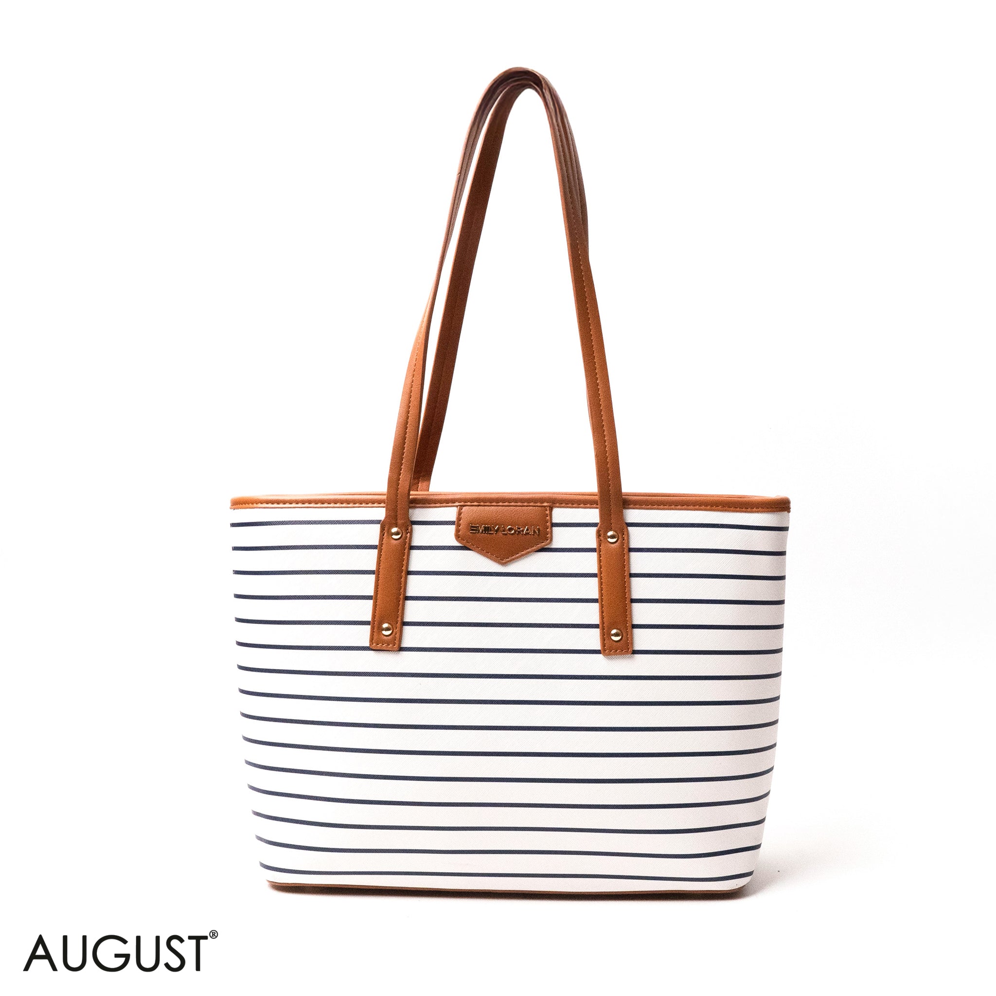 STRIPED NAVT-PRINT LEATHER SHOULDERS BAG WITH A SMALL BAG - LARGE