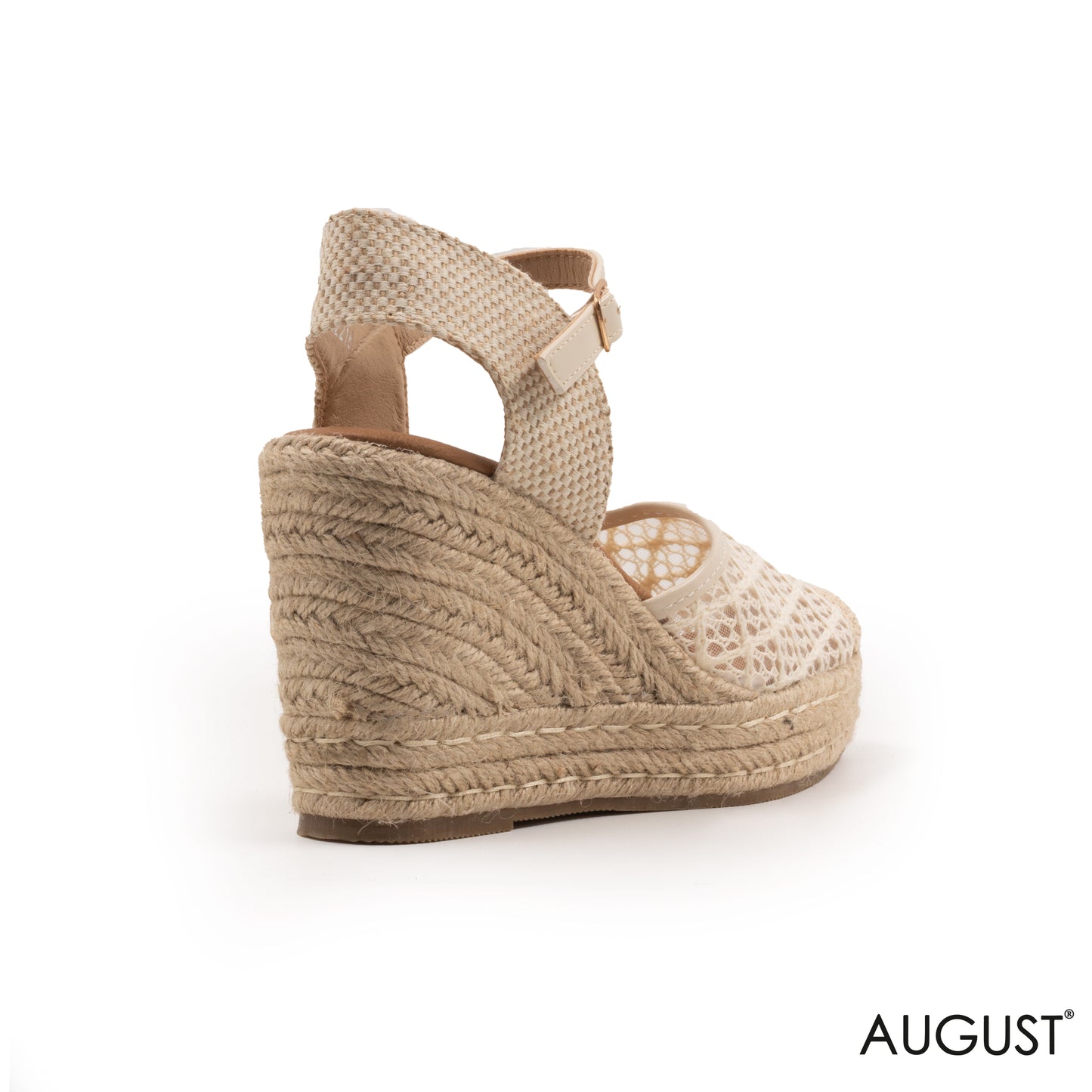OFF WHITE LACE DATAIL WEDGE SANDALS WITH BUCKLE