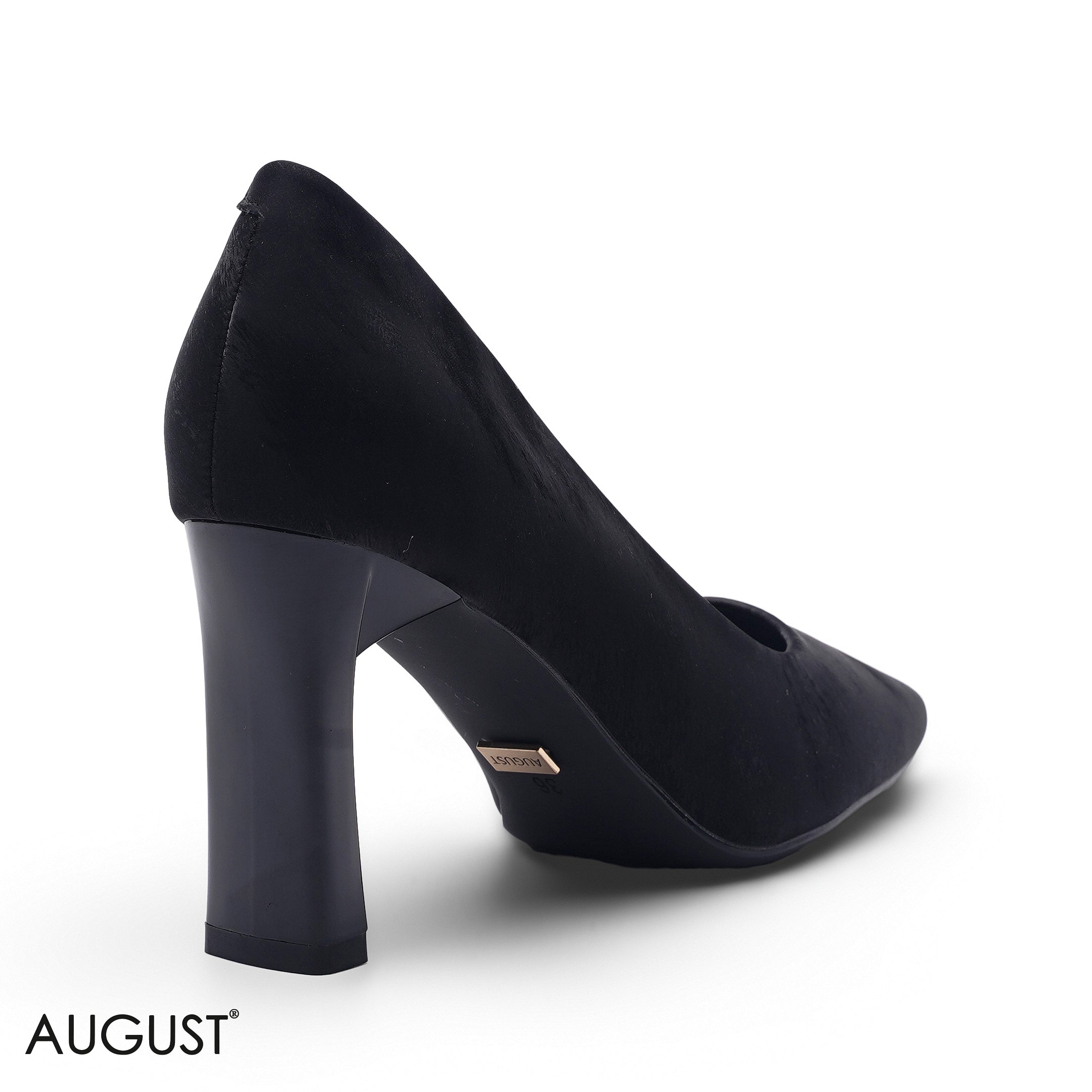 BLACK LUXURIOUS VELVET PUMP WITH STYLISH BLOCK HEEL